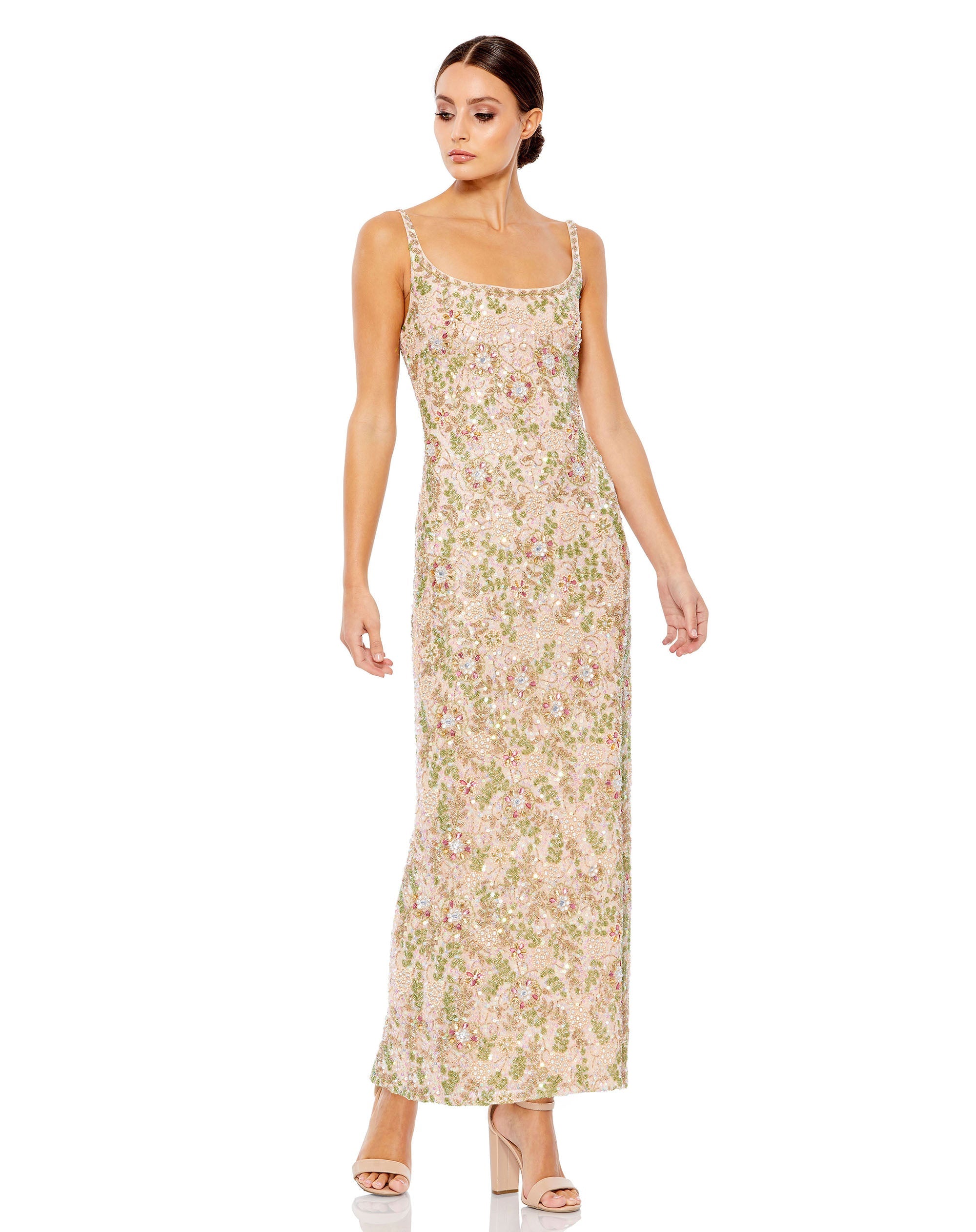 Shop Sleeveless Hand Beaded Floral Midi Dress Online