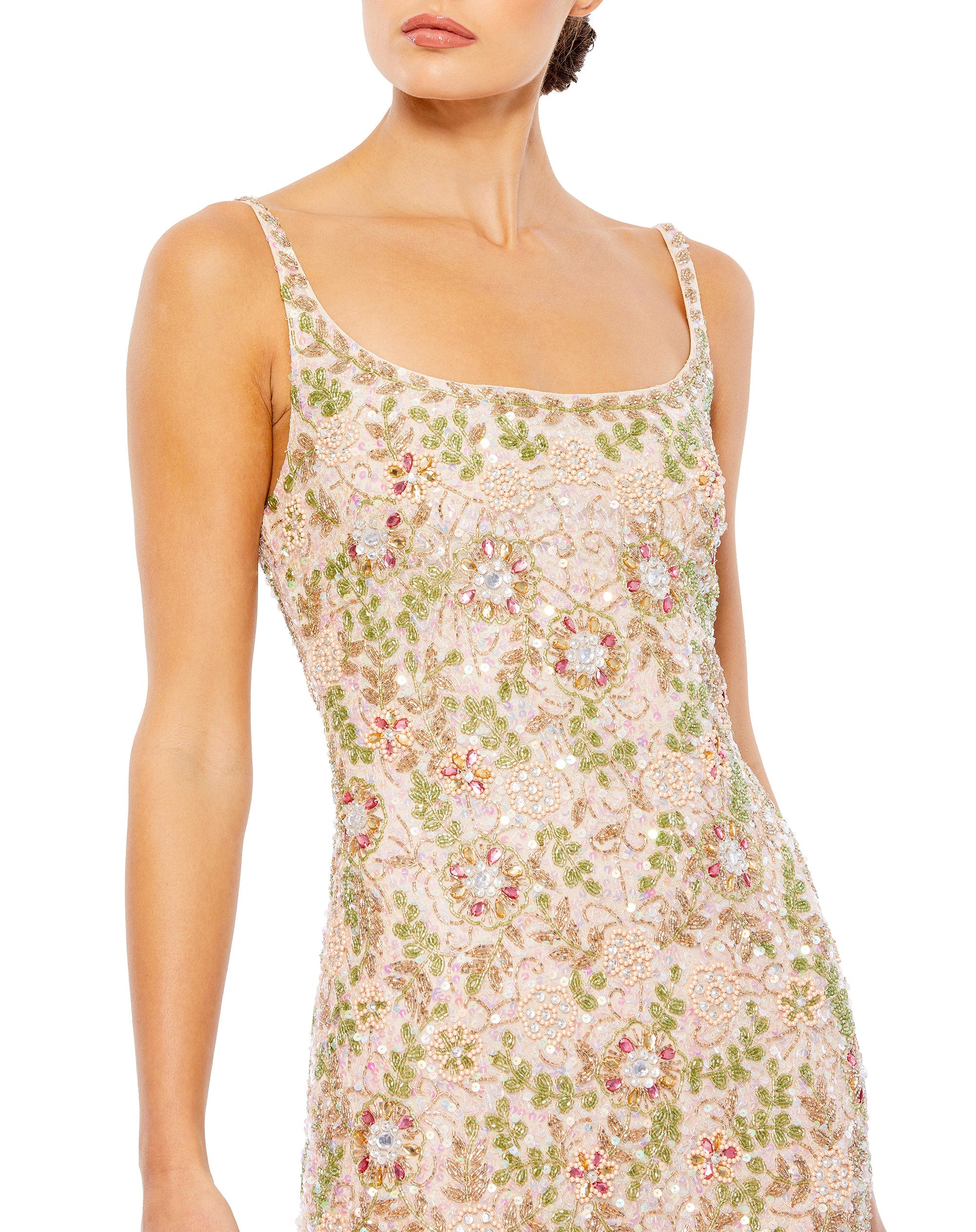 Shop Sleeveless Hand Beaded Floral Midi Dress Online