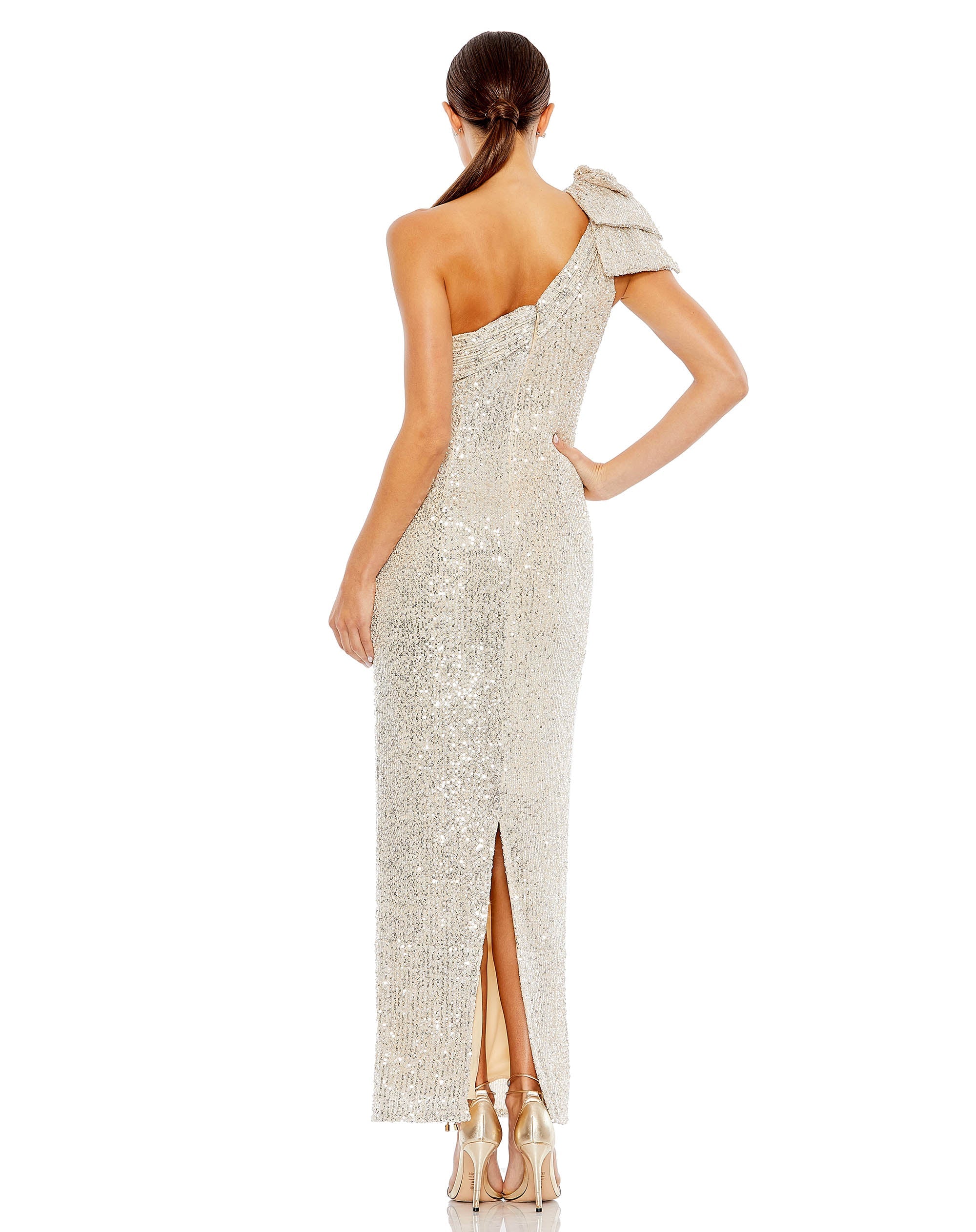 Shop Sequined Bow One Shoulder Column Gown Online