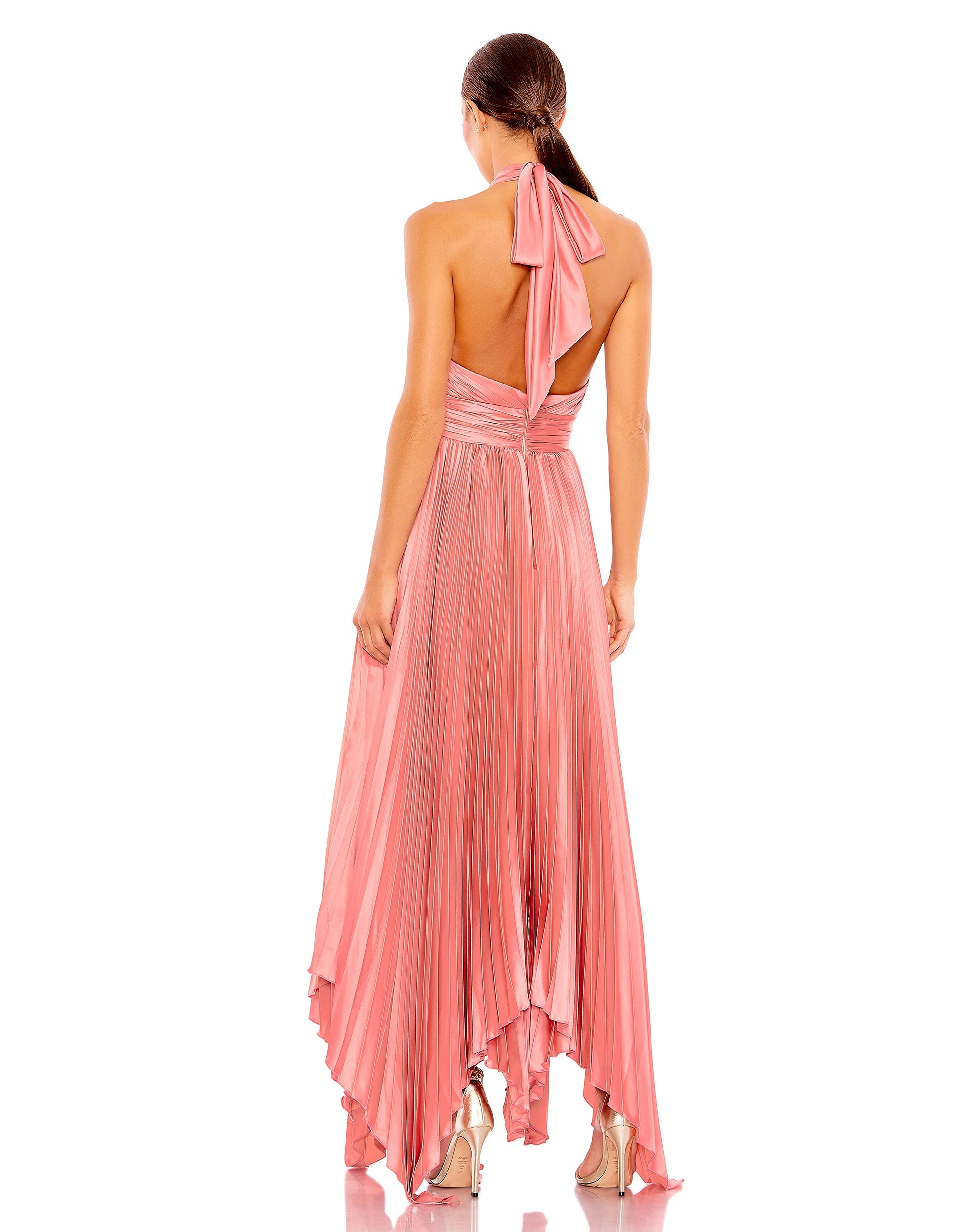 Shop Pleated Halter Neck Asymmetrical Hem Gown Online