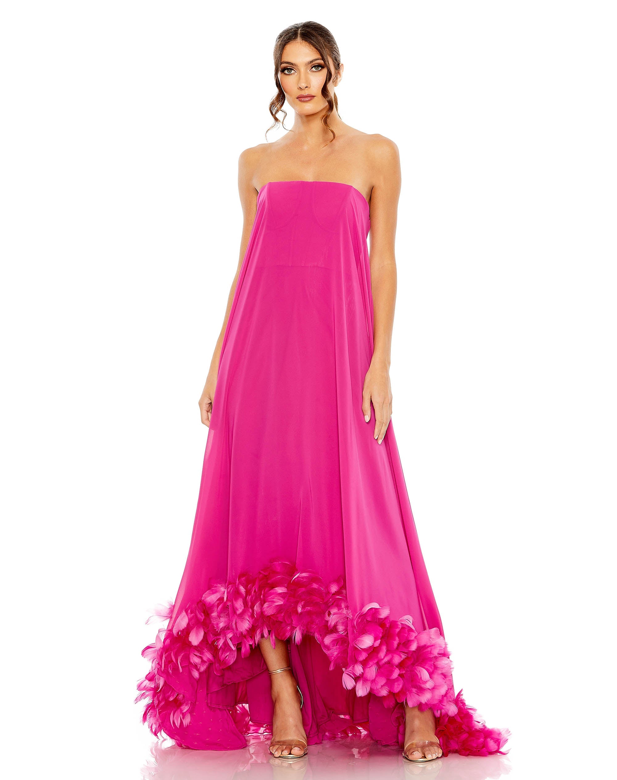 Shop Strapless Flare Feather Hem Gown Online