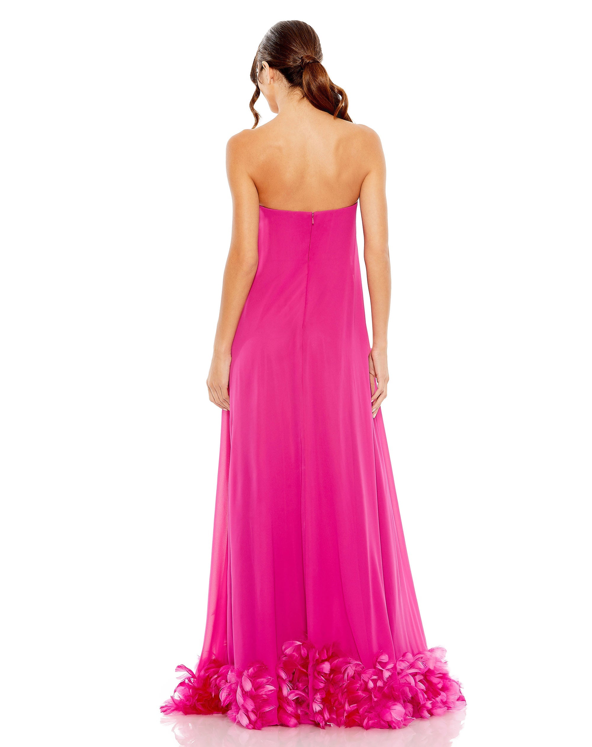 Shop Strapless Flare Feather Hem Gown Online