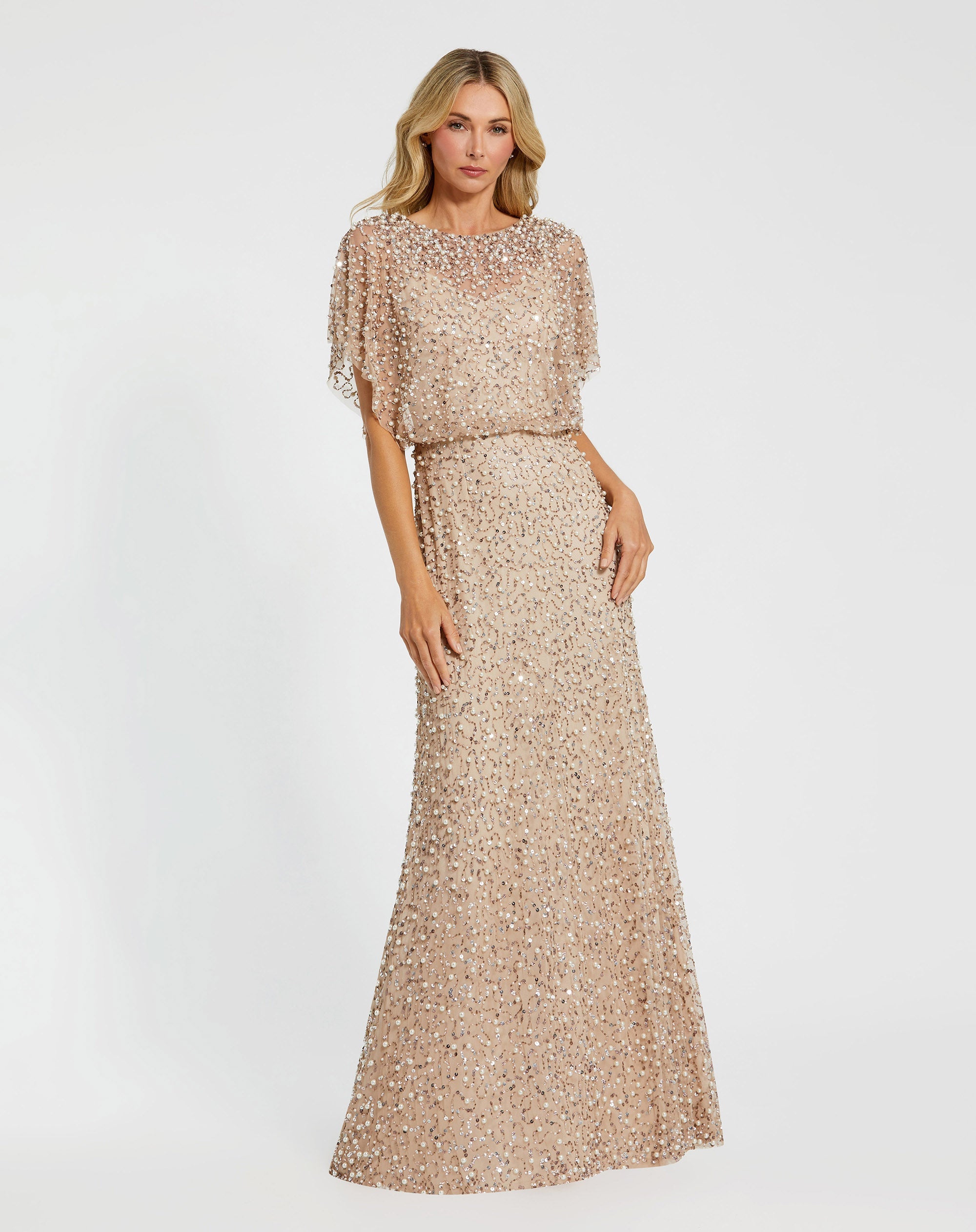 Shop Beaded Mesh Gown With Shawl Online