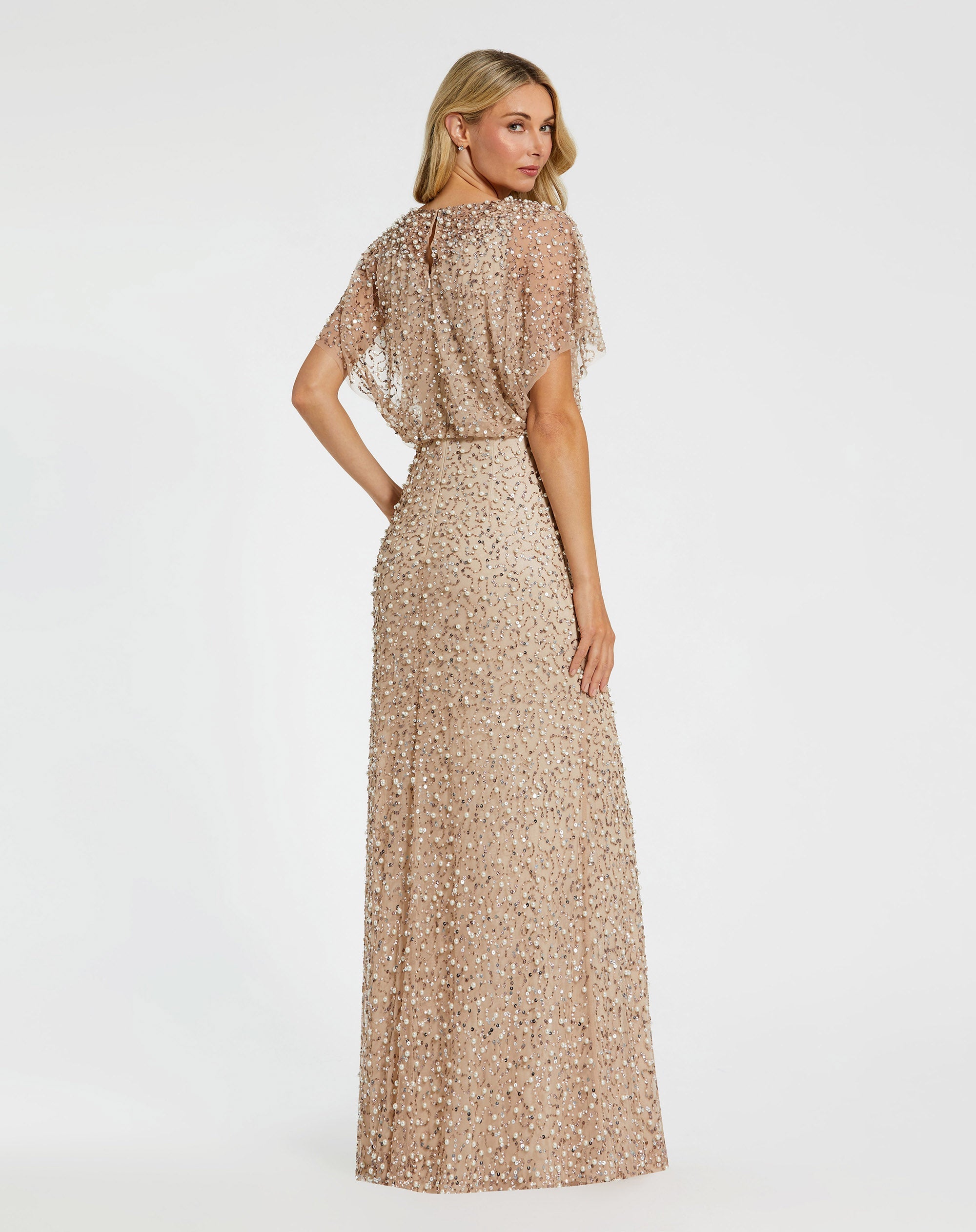 Shop Beaded Mesh Gown With Shawl Online