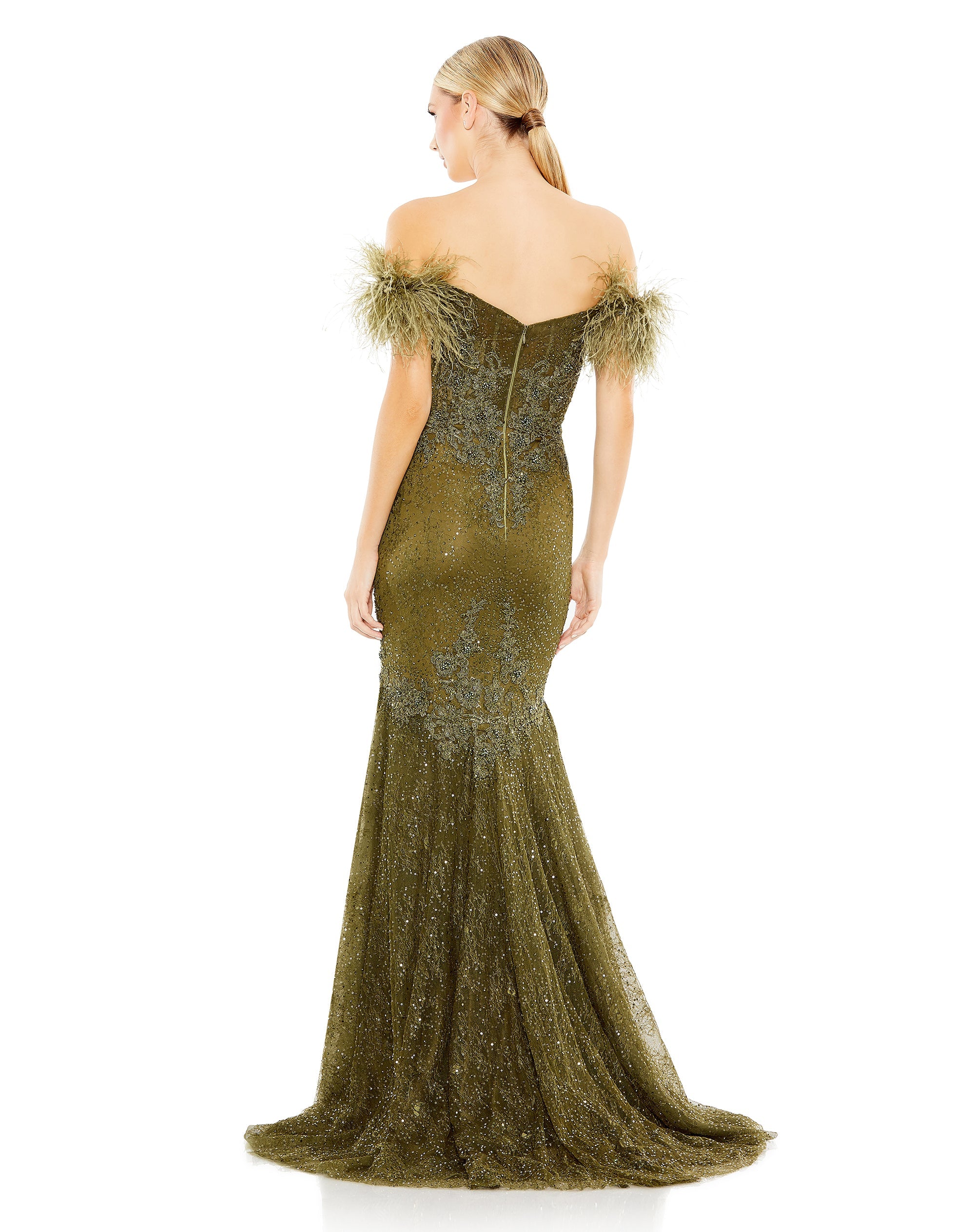 Shop Feathered Crystal Embellished Sleeveless Gown Online