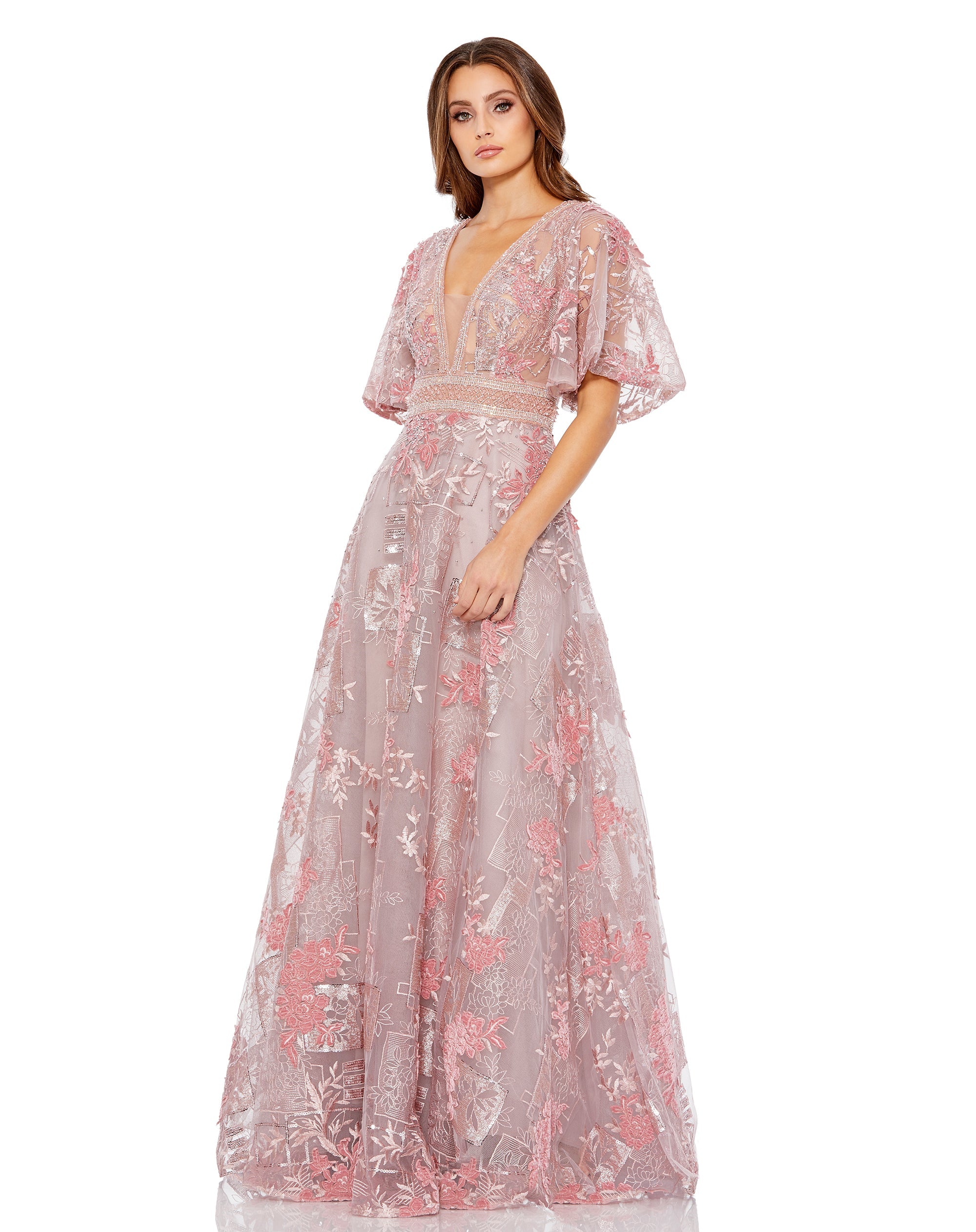 Shop Embroidered Flounce Sleeve A Line Gown Online