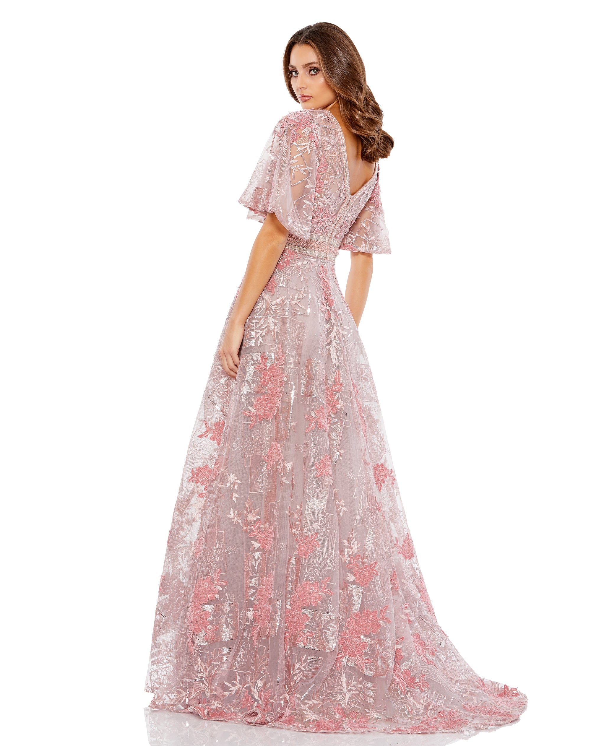 Shop Embroidered Flounce Sleeve A Line Gown Online