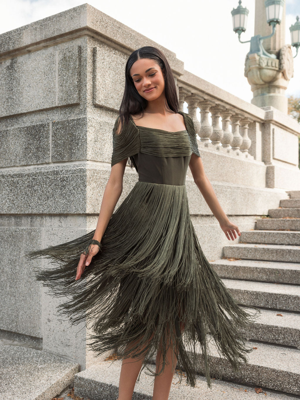 Short Sleeve Fringe Detailed Midi Dress