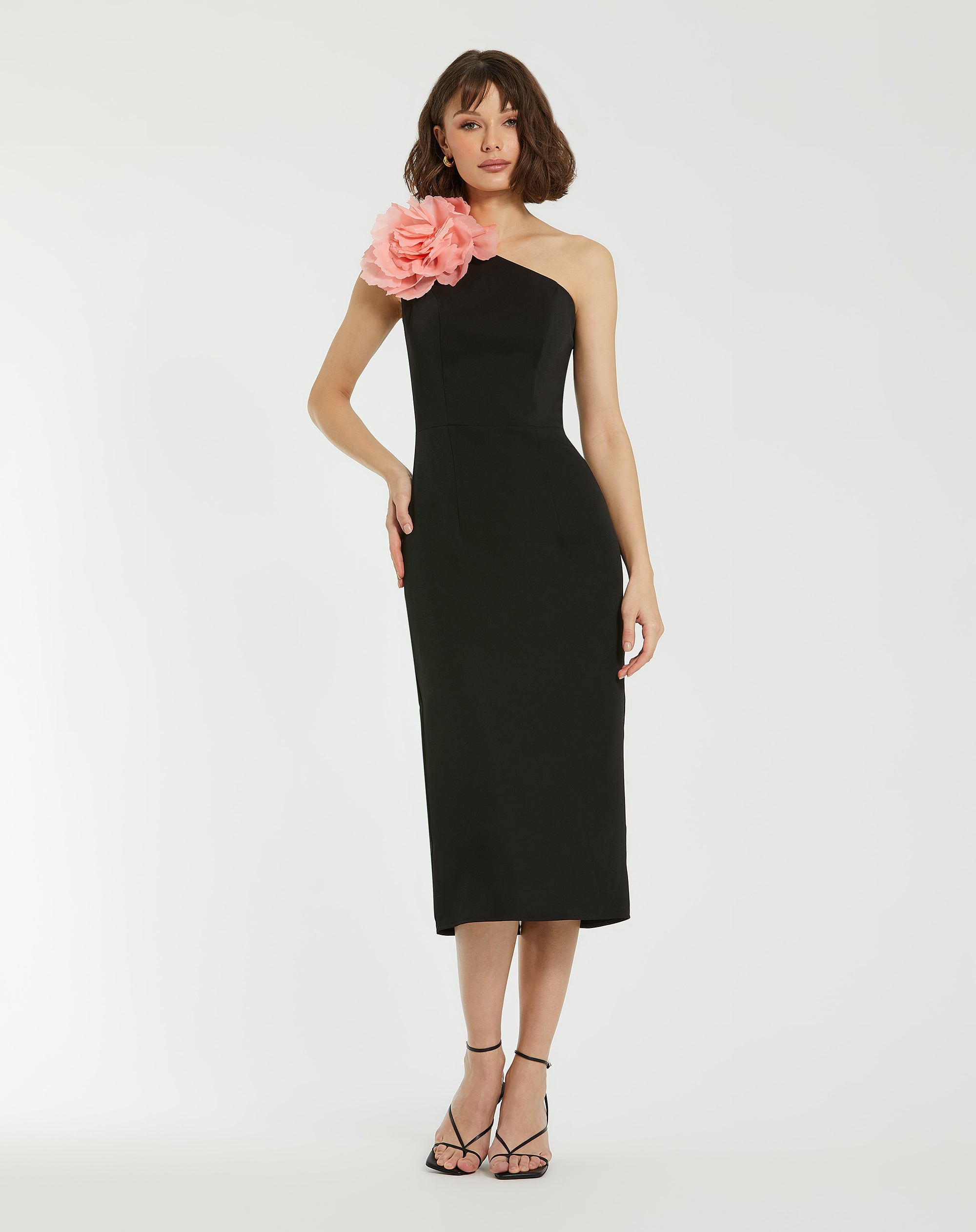 Shop Crepe One Shoulder Midi Dress With Flower Online