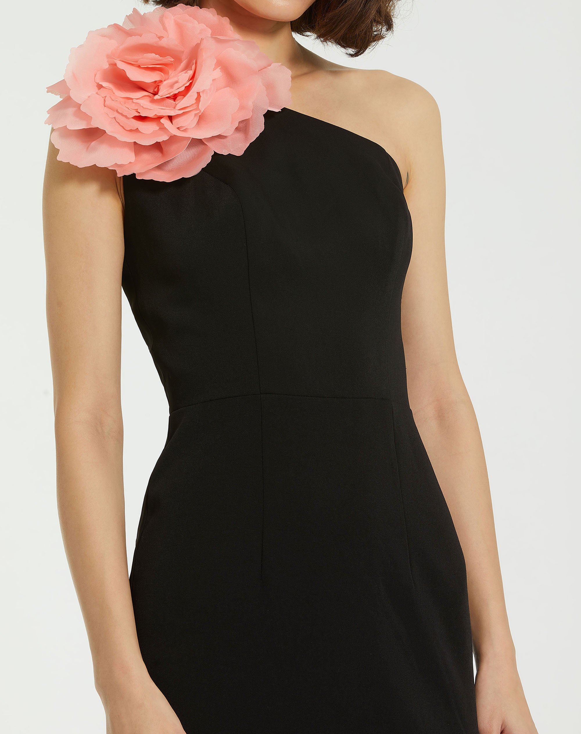 Shop Crepe One Shoulder Midi Dress With Flower Online