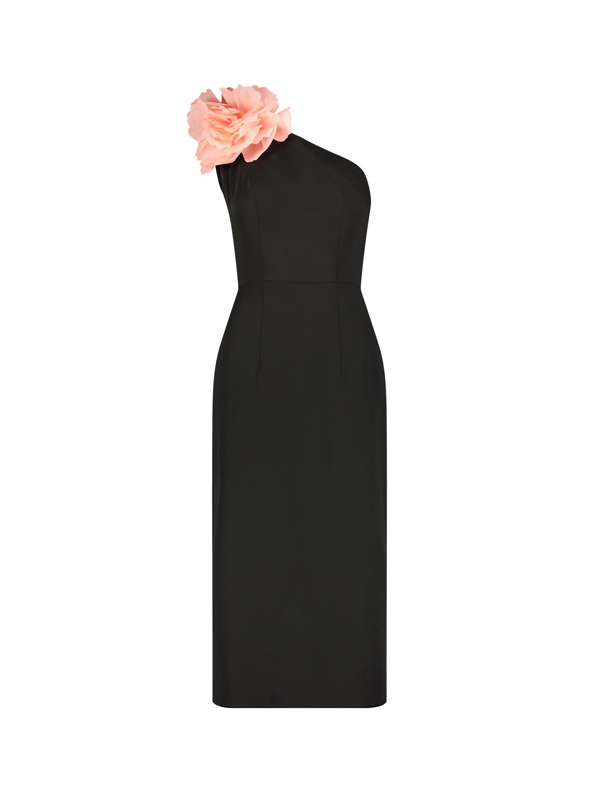 Shop Crepe One Shoulder Midi Dress With Flower Online