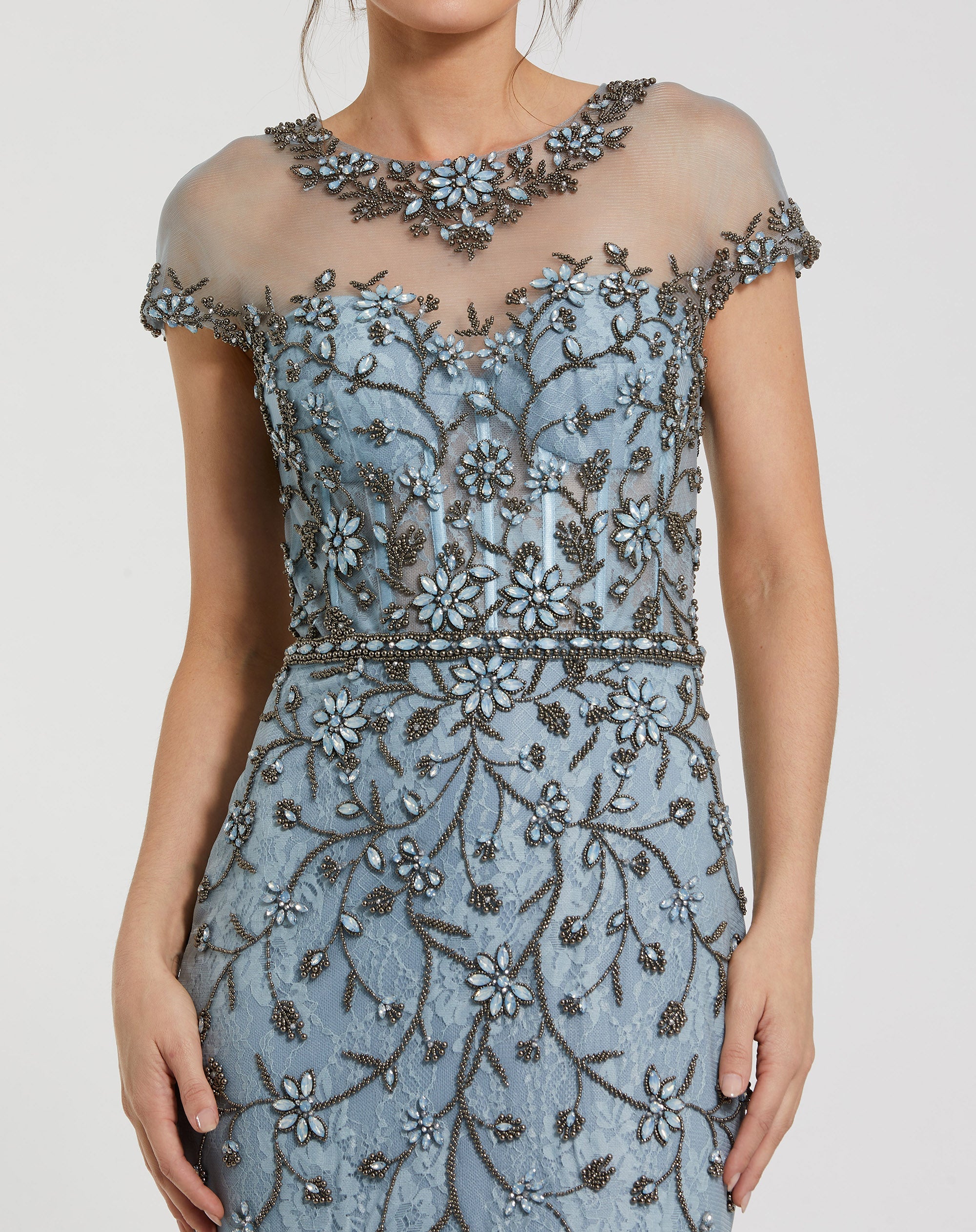 Shop Sheer Top Embellished Mermaid Gown Online