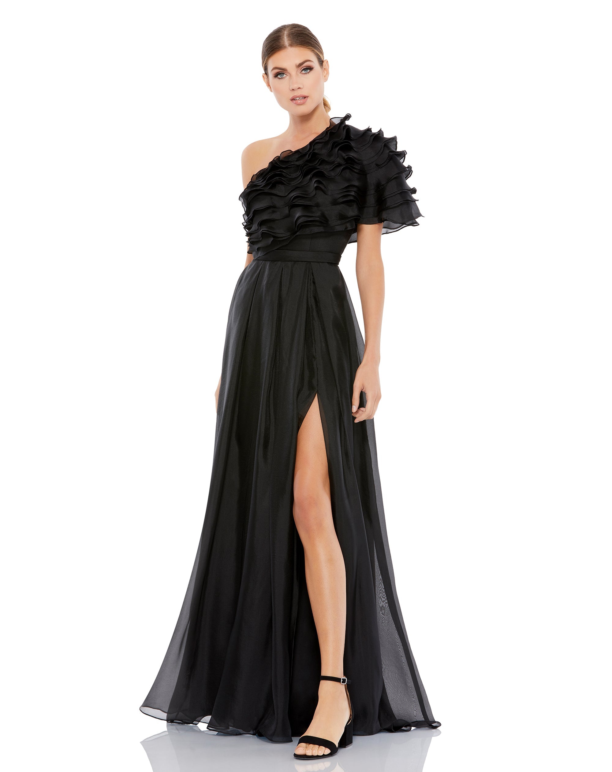 Shop Ruffle Layered One Shoulder Gown Online