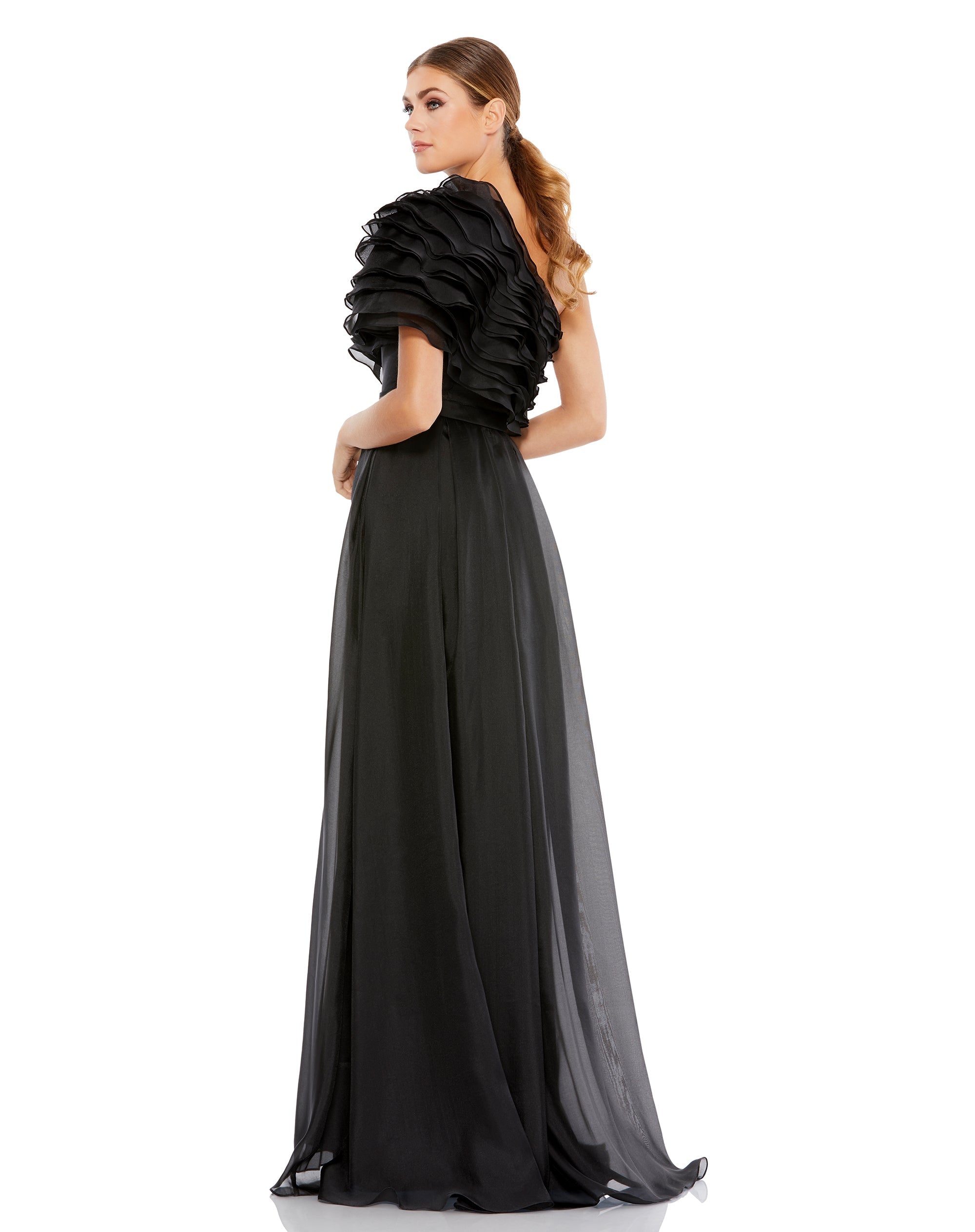 Shop Ruffle Layered One Shoulder Gown Online