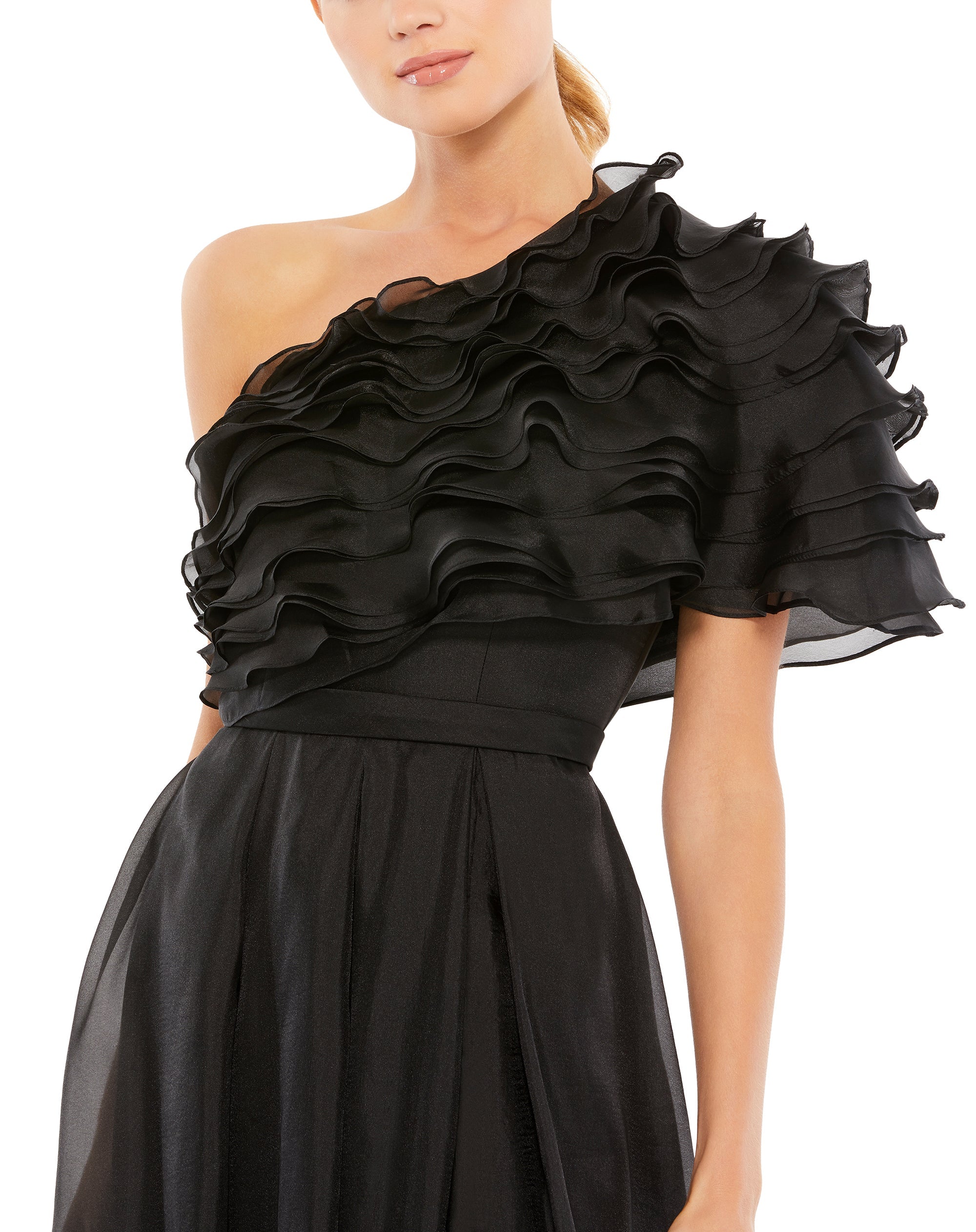 Shop Ruffle Layered One Shoulder Gown Online