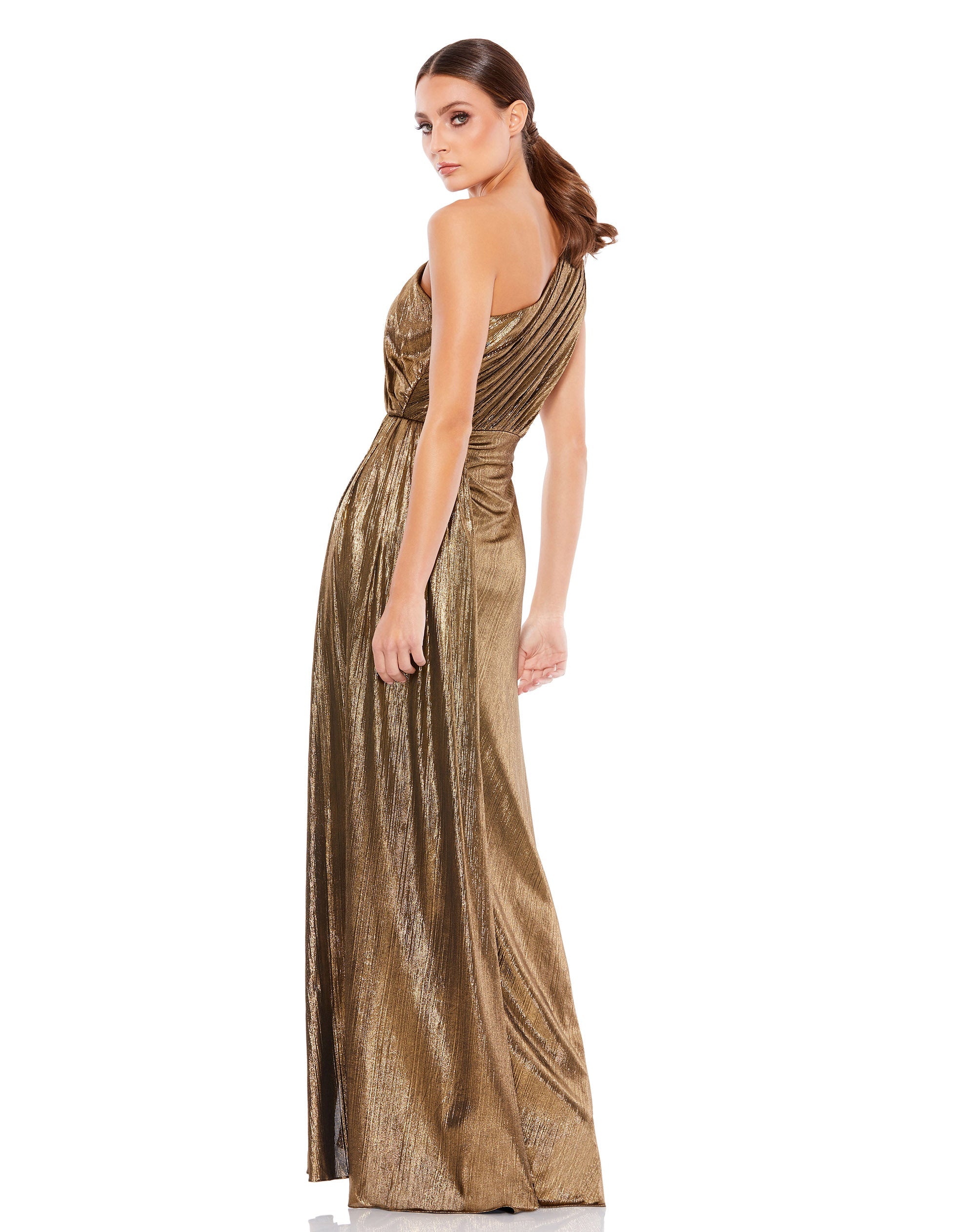 Shop Metallic Draped One Shoulder Grecian Dress Online