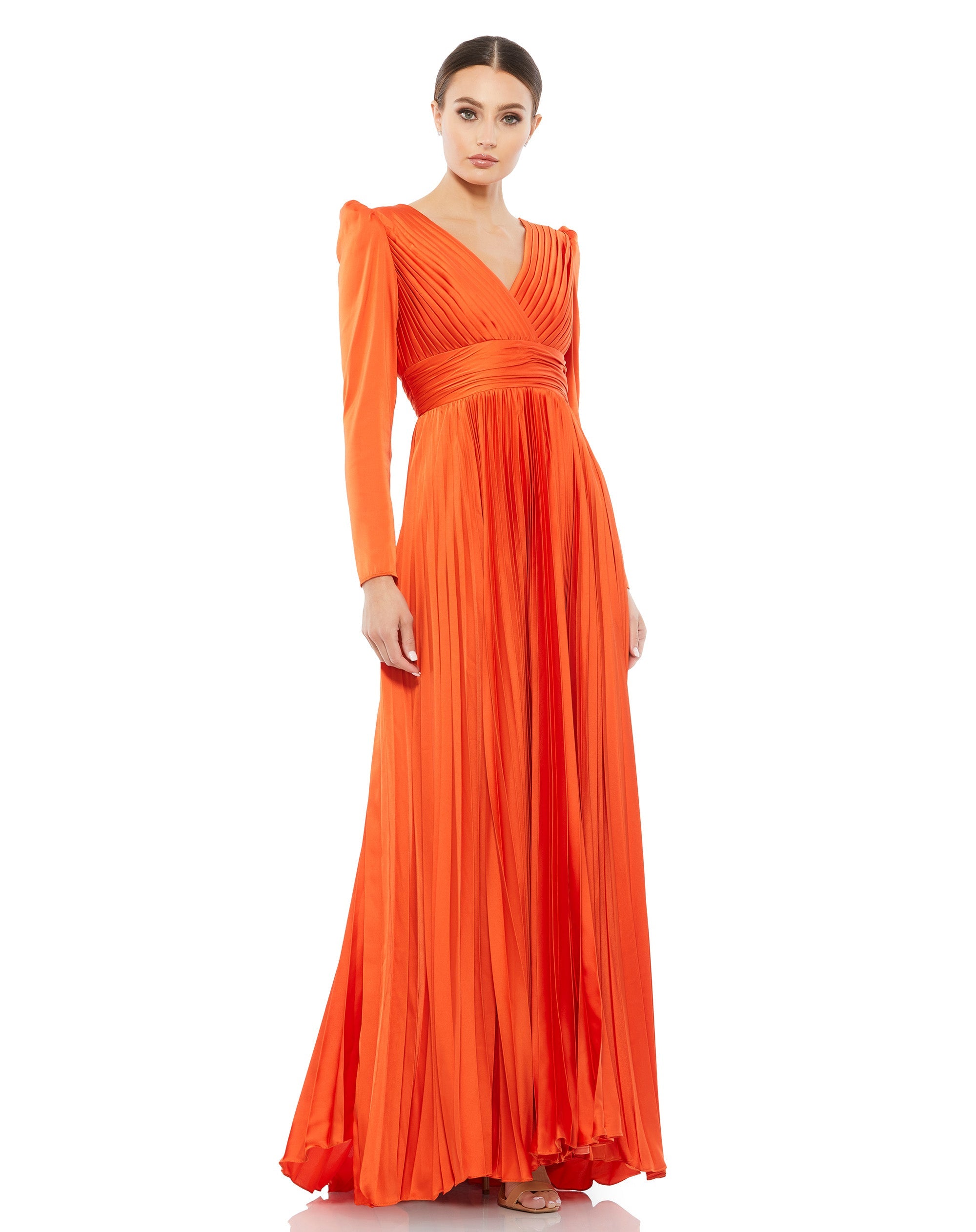 Shop Pleated Long Sleeve V-Neck Gown Online