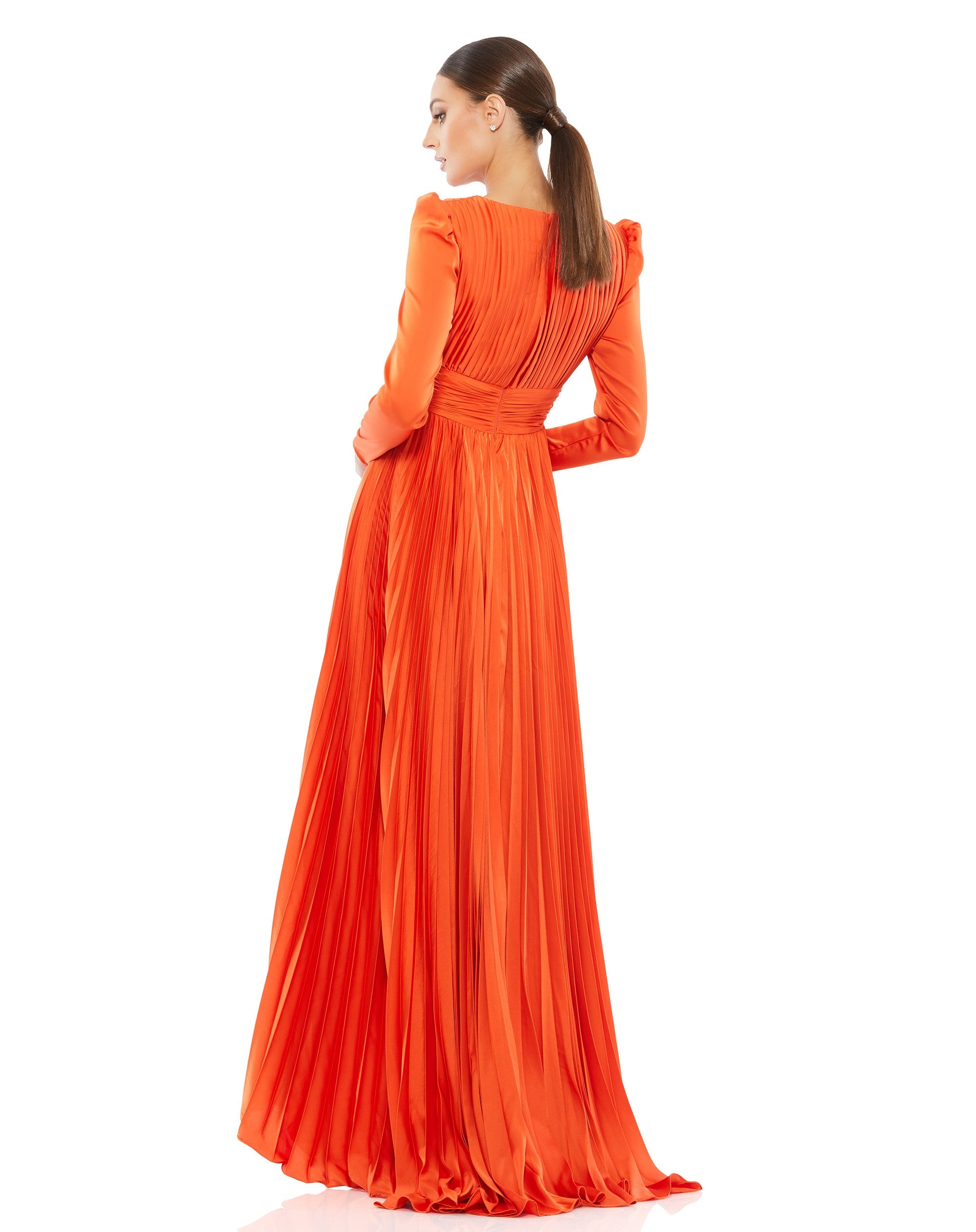 Shop Pleated Long Sleeve V-Neck Gown Online