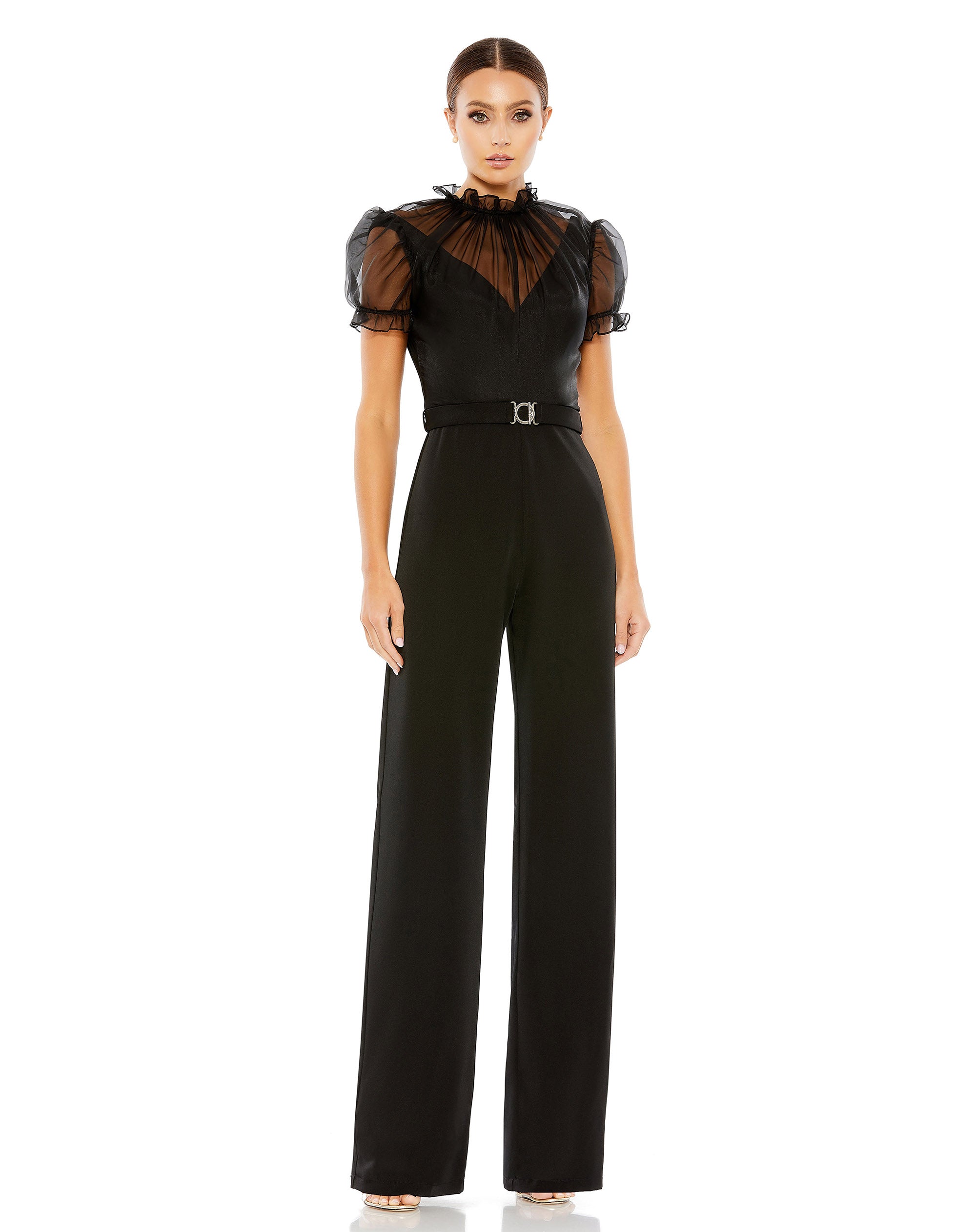 Shop Belted Illusion High Neck Cap Sleeve Jumpsuit Online