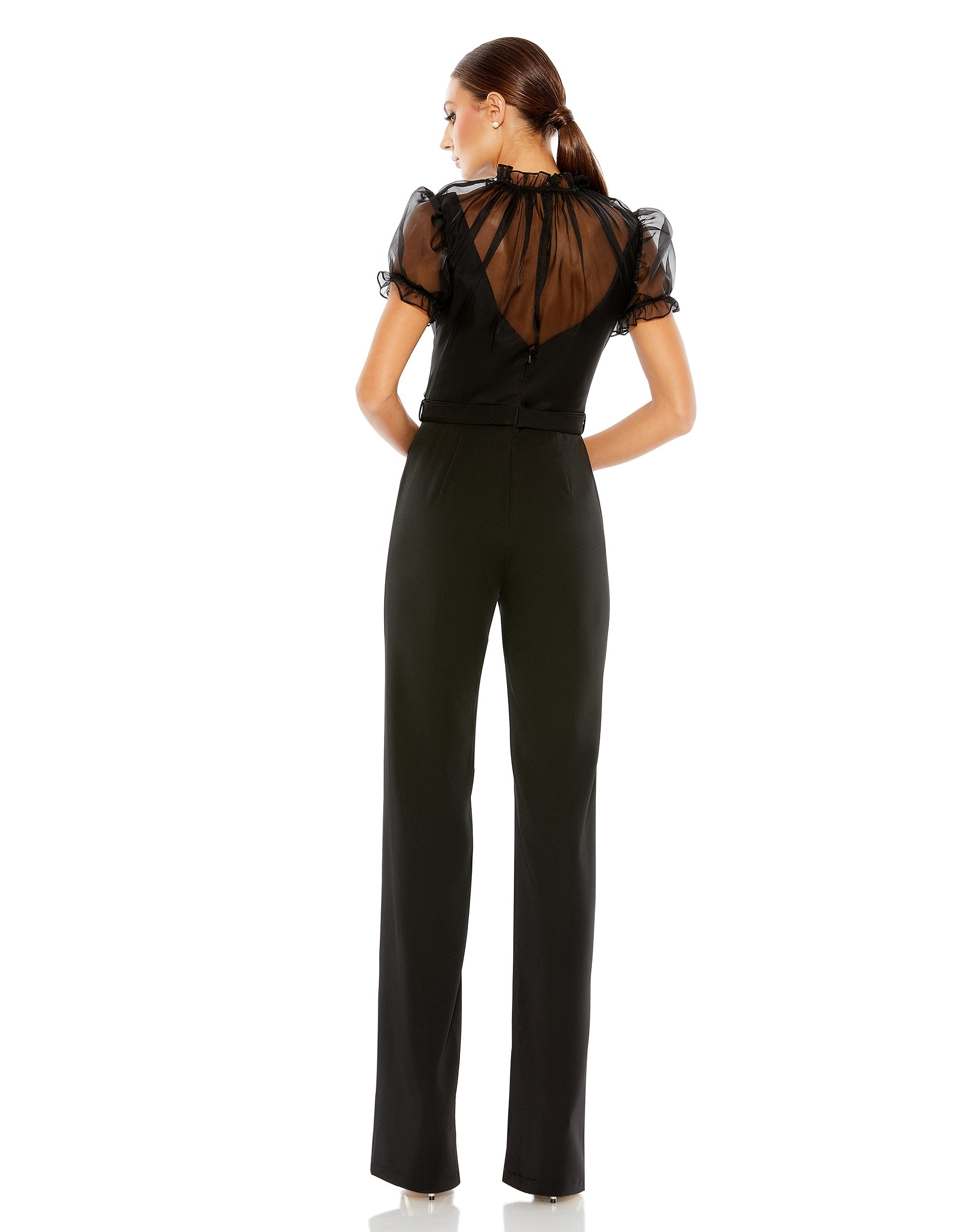 Shop Belted Illusion High Neck Cap Sleeve Jumpsuit Online