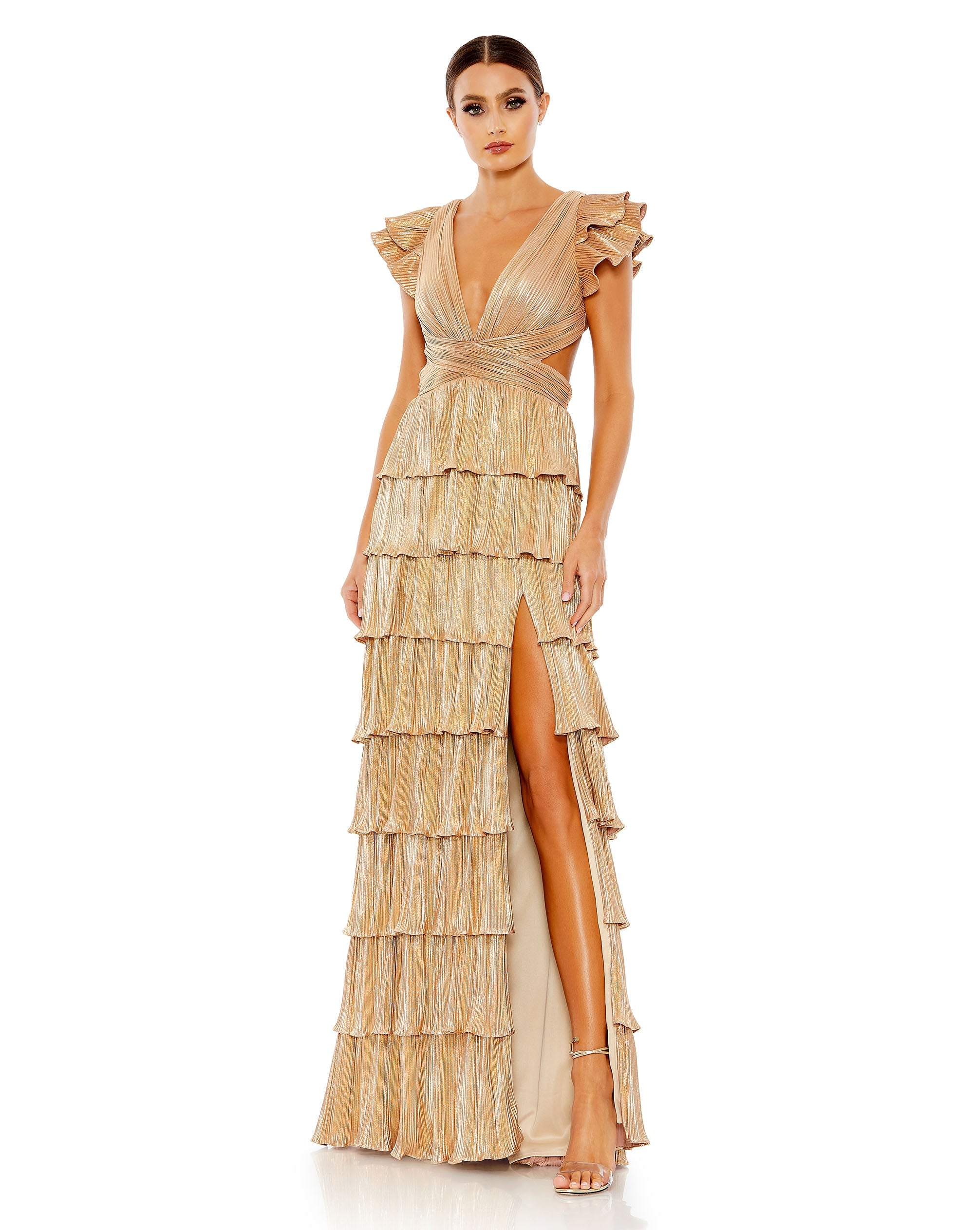 Shop Ruffle Tiered Criss Cross Lace Up Gown Online