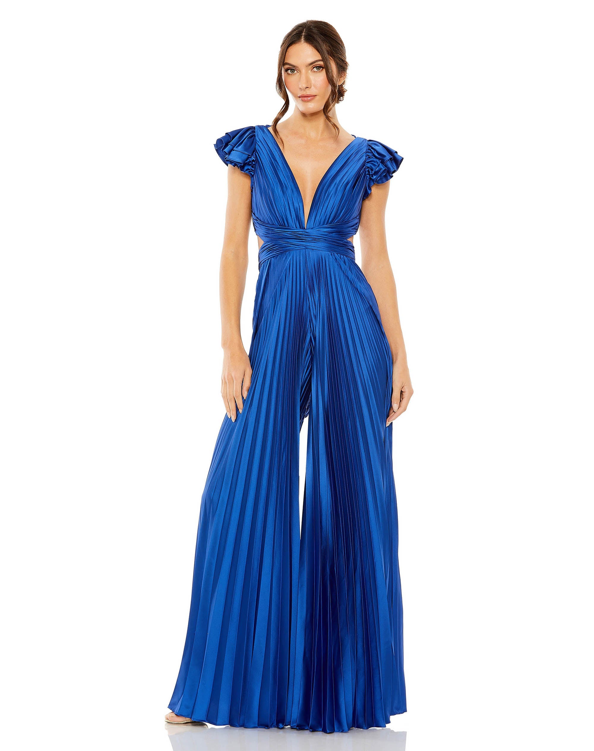 Shop Ruffle Cap Sleeve Cutout Heat Pleated Jumpsuit Online