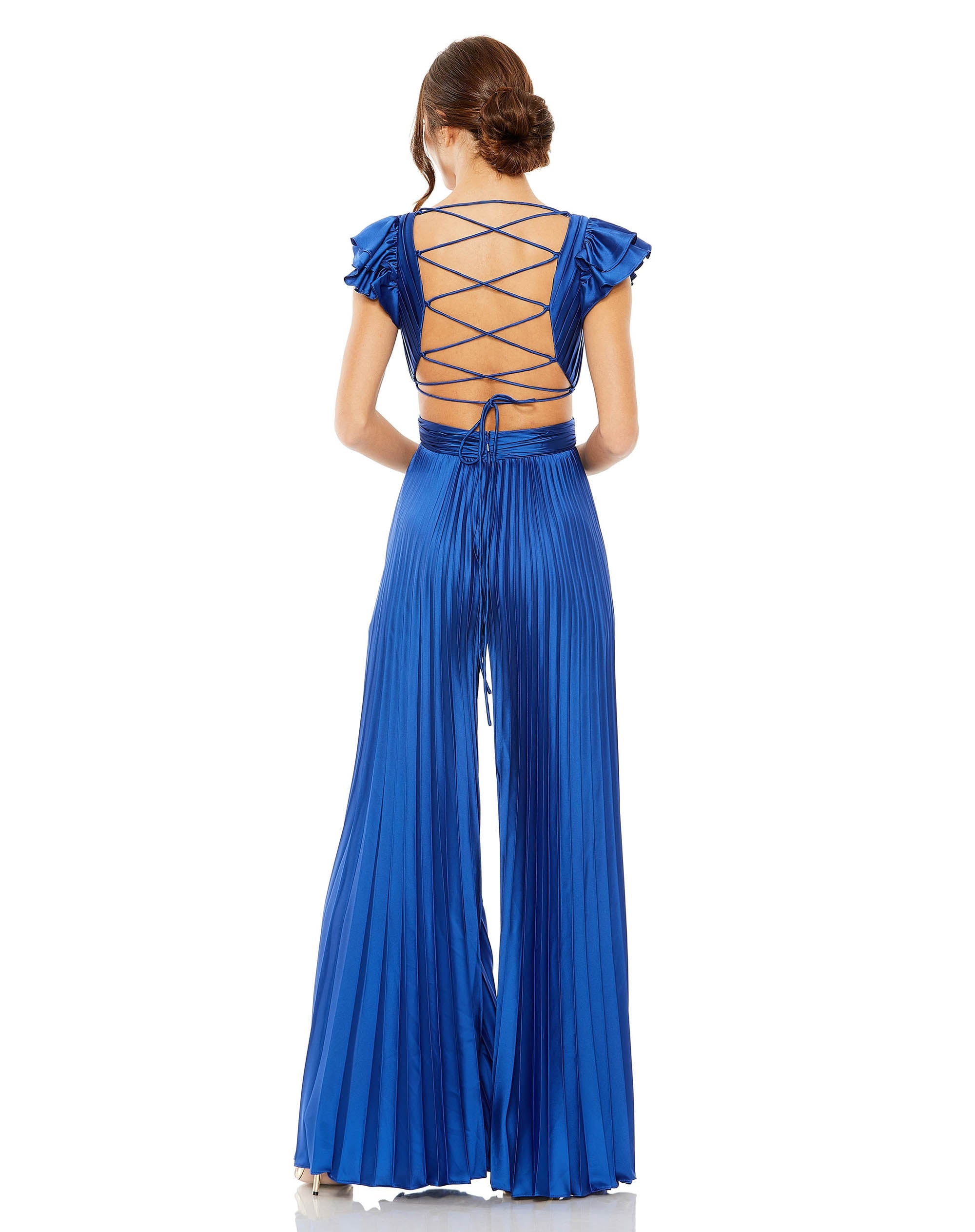 Shop Ruffle Cap Sleeve Cutout Heat Pleated Jumpsuit Online