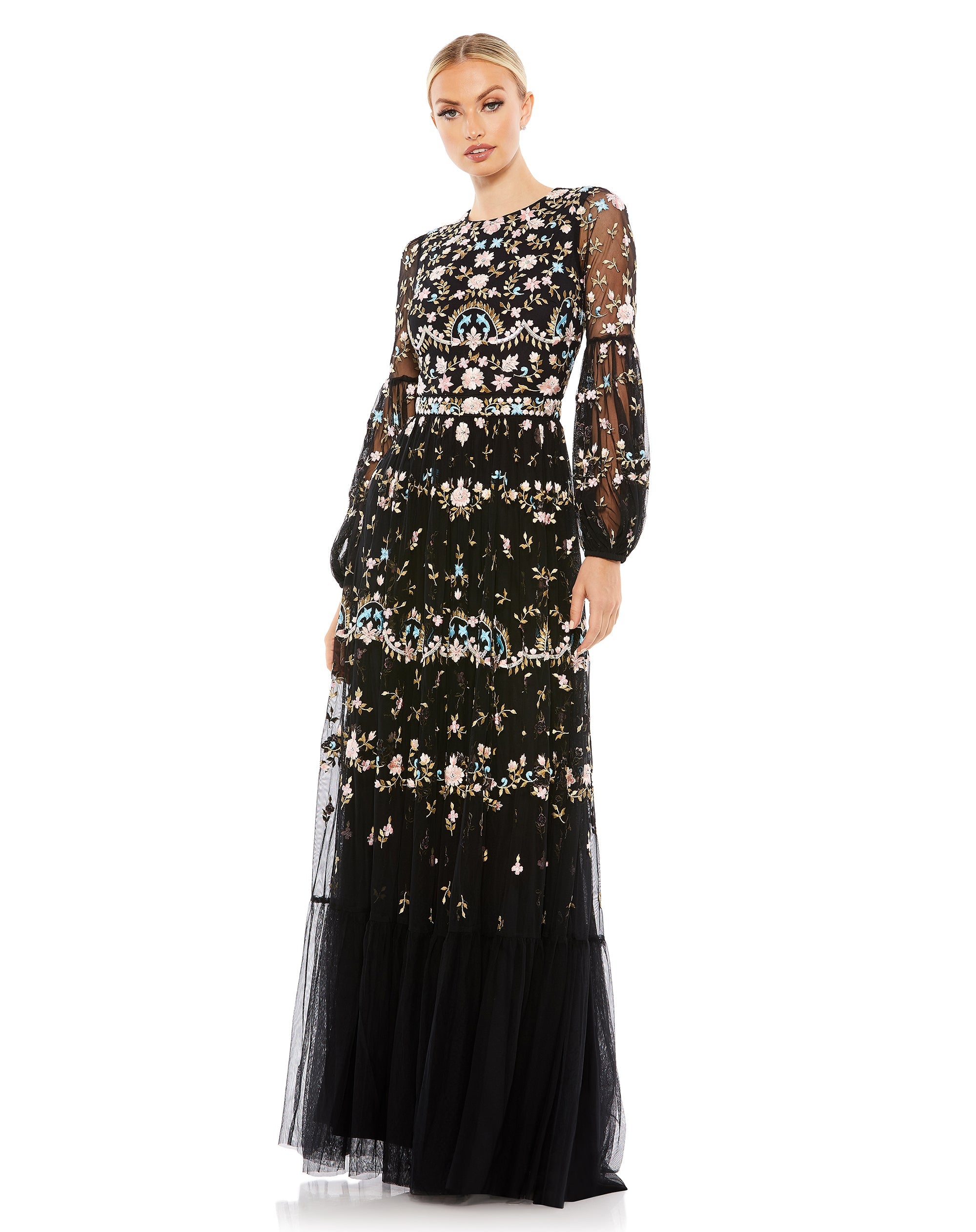 Shop Embroidered Blouson Sleeve Gown Online