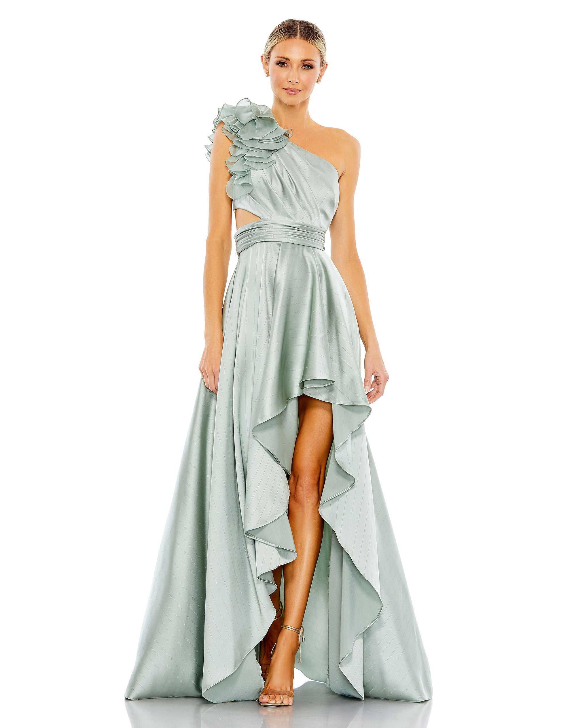 Shop Ruffled One Shoulder Cut Out Hi-Lo Gown Online