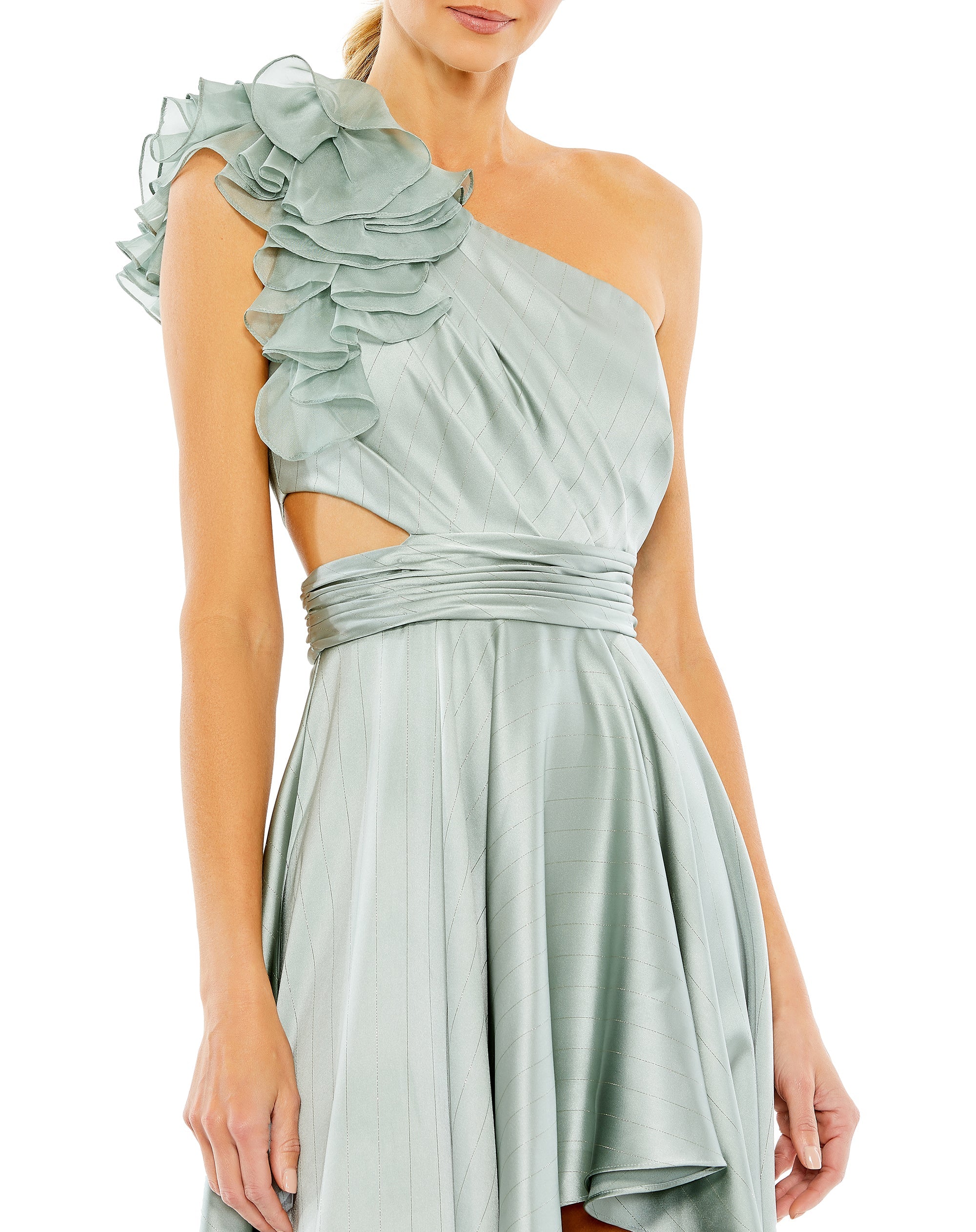 Shop Ruffled One Shoulder Cut Out Hi-Lo Gown Online