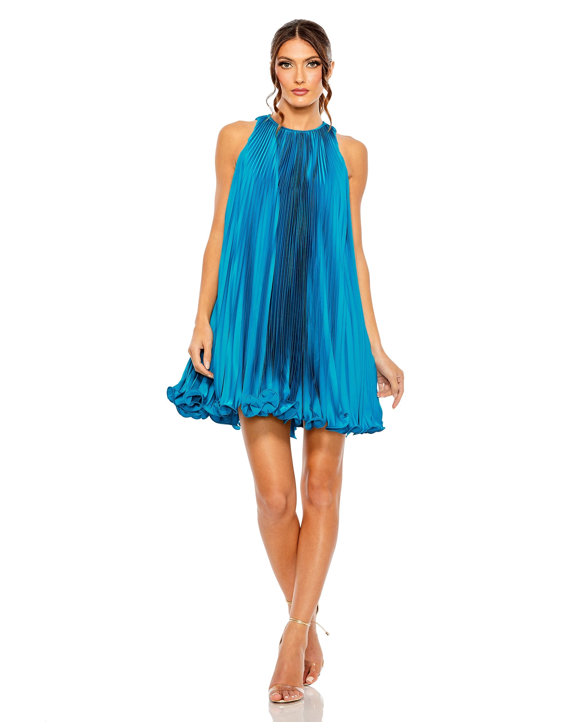 Shop Pleated Halter Neck Flowy Mini Trapeze Dress Online