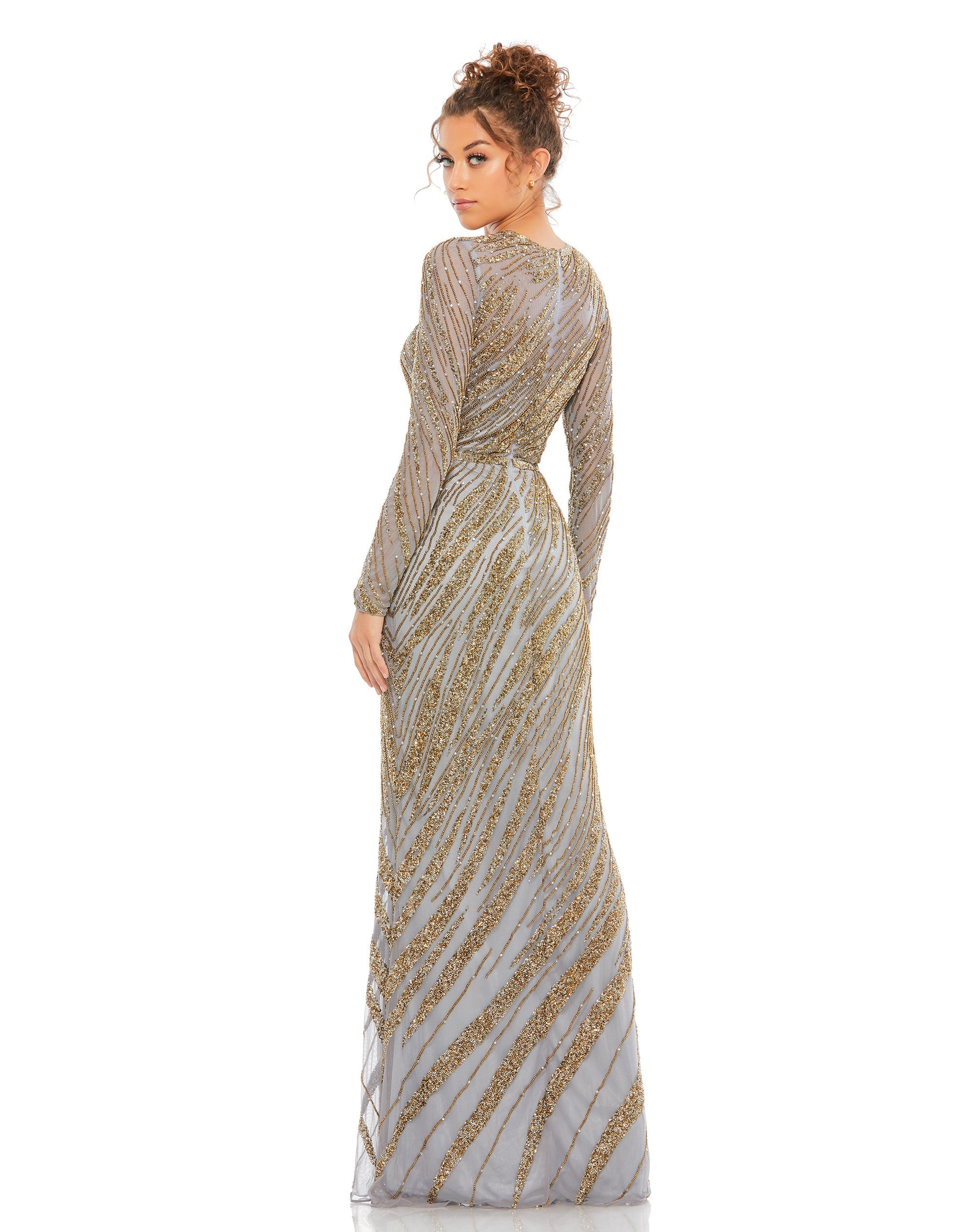 Shop Long Sleeve Beaded Column Gown Online