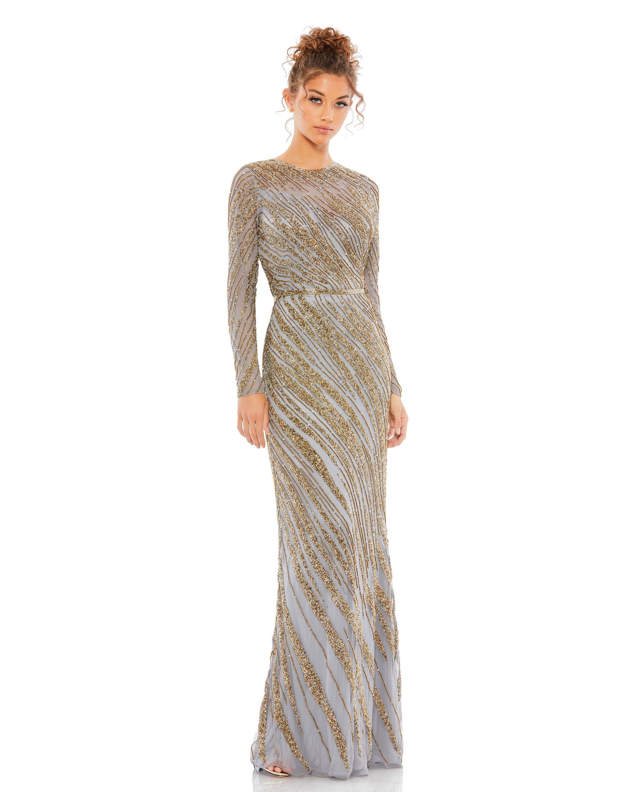 Shop Long Sleeve Beaded Column Gown Online