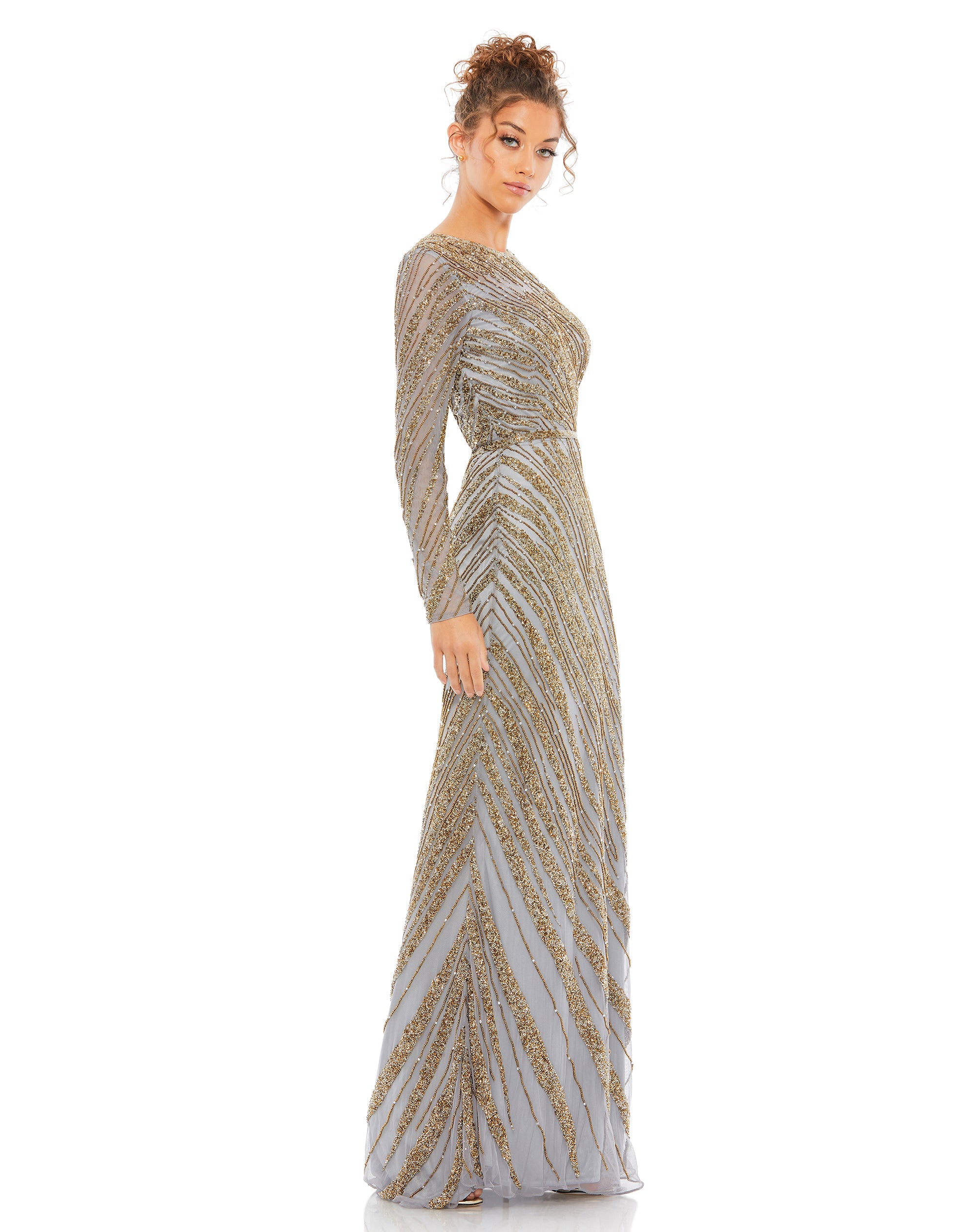 Shop Long Sleeve Beaded Column Gown Online