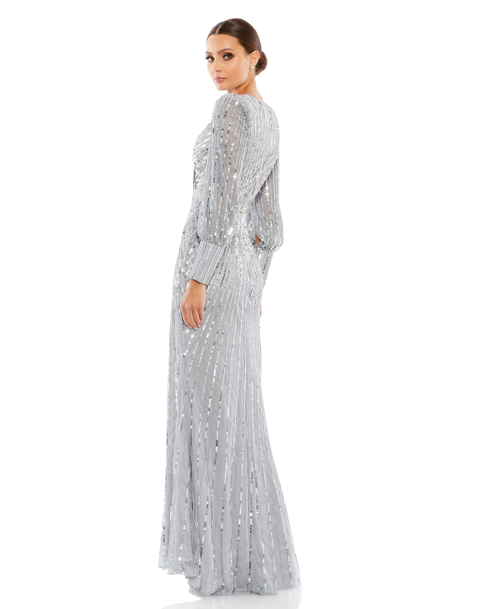 Shop Sequined Wrap Over Bishop Sleeve Gown Online