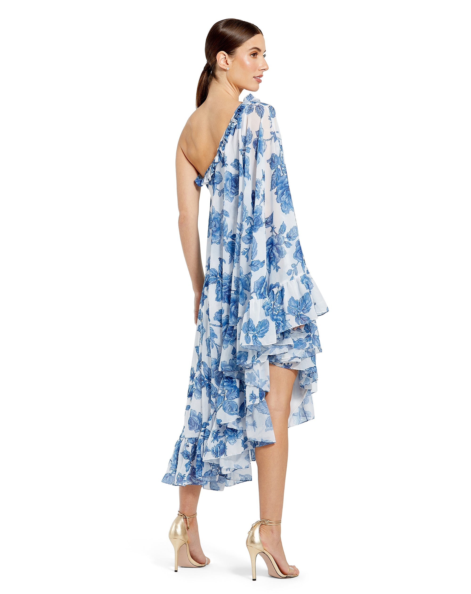 Shop Floral Print One Shoulder Cape Dress Online