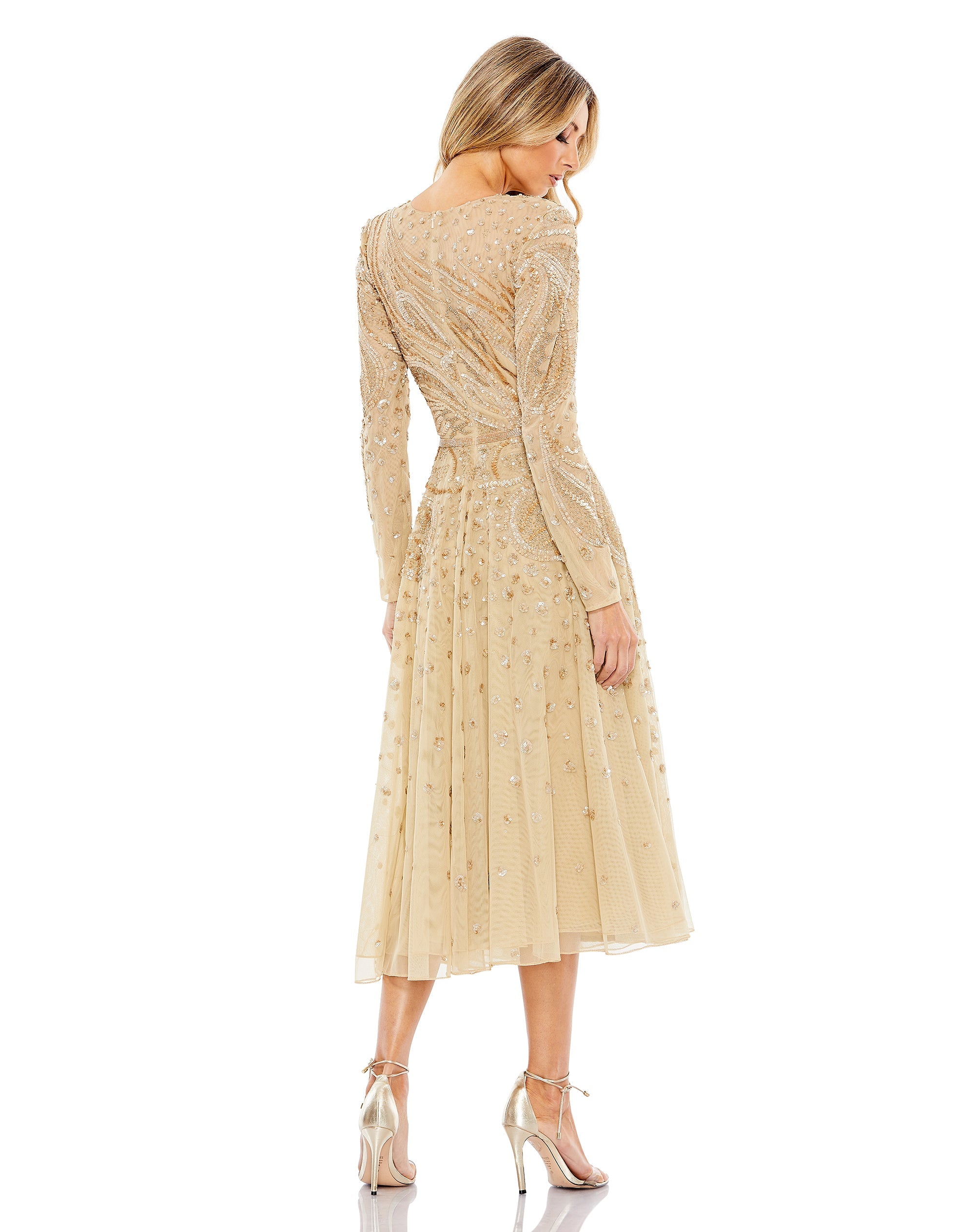 Shop Embellished Illusion High Neck Long Sleeve Dress Online