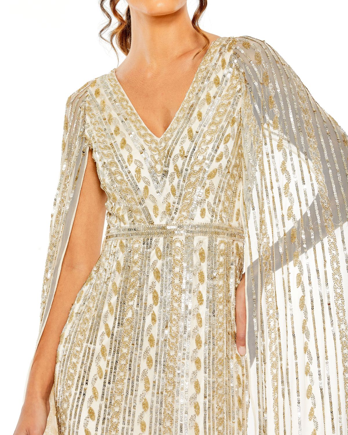 Shop Sequined V-Neck Gown With Cape Sleeves Online