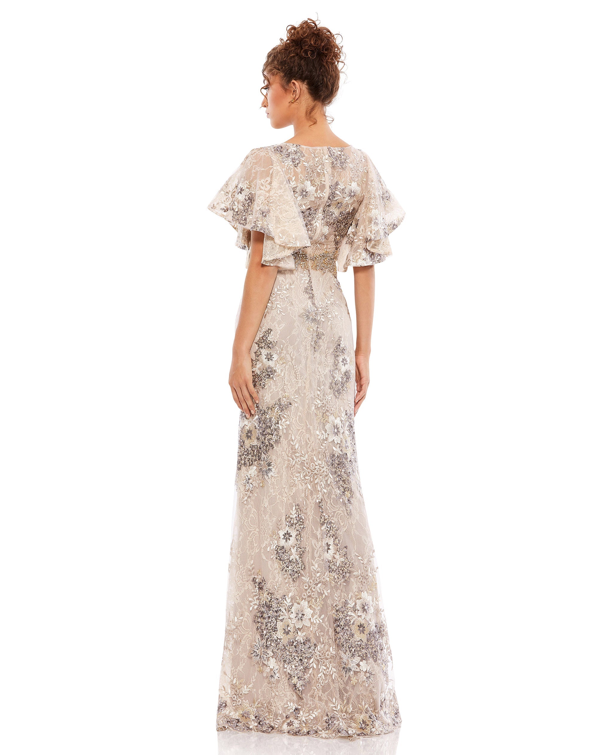 Shop Bell Sleeve Floral Embellished Gown Online