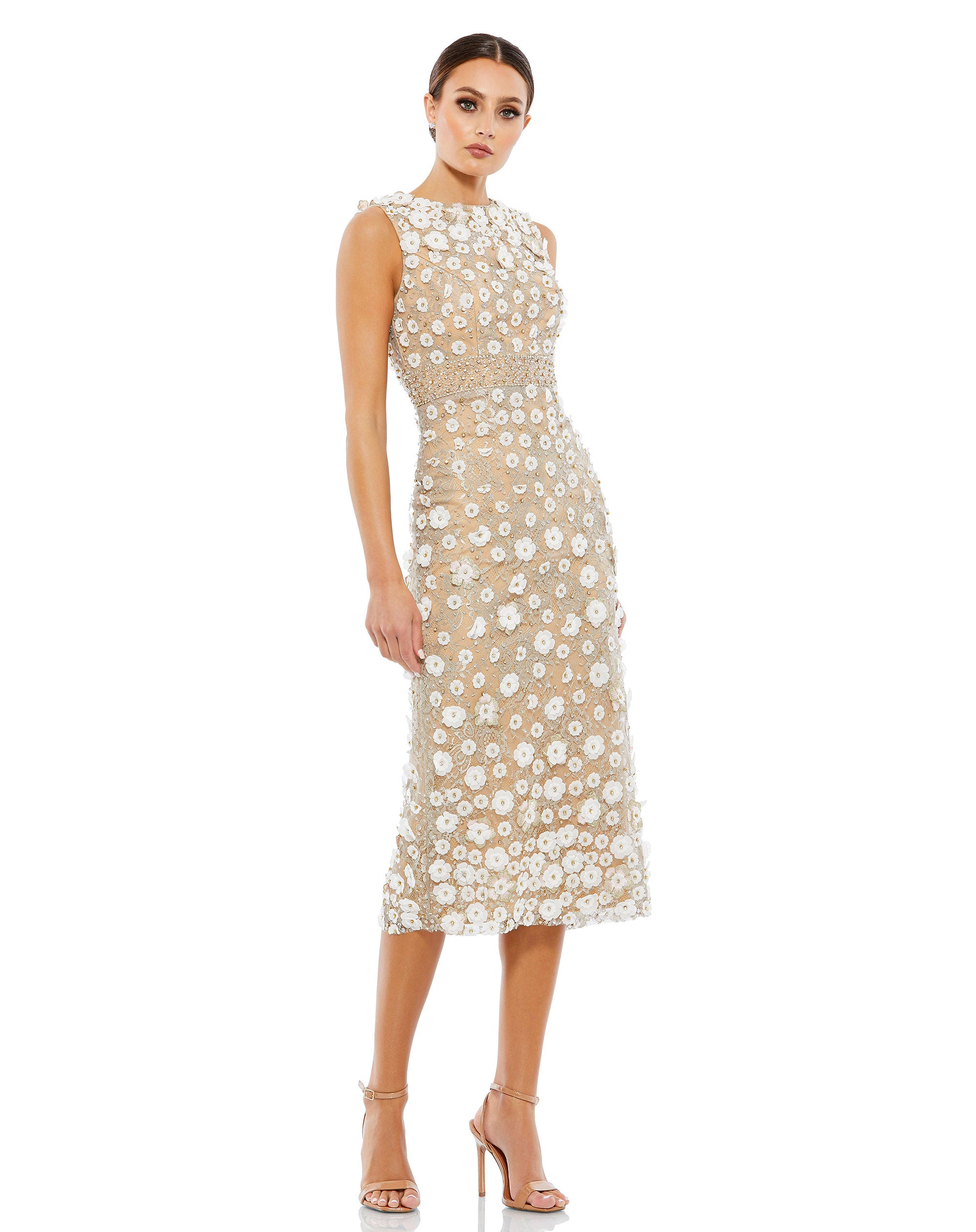 Shop Floral Applique Sleeveless Midi Dress Online