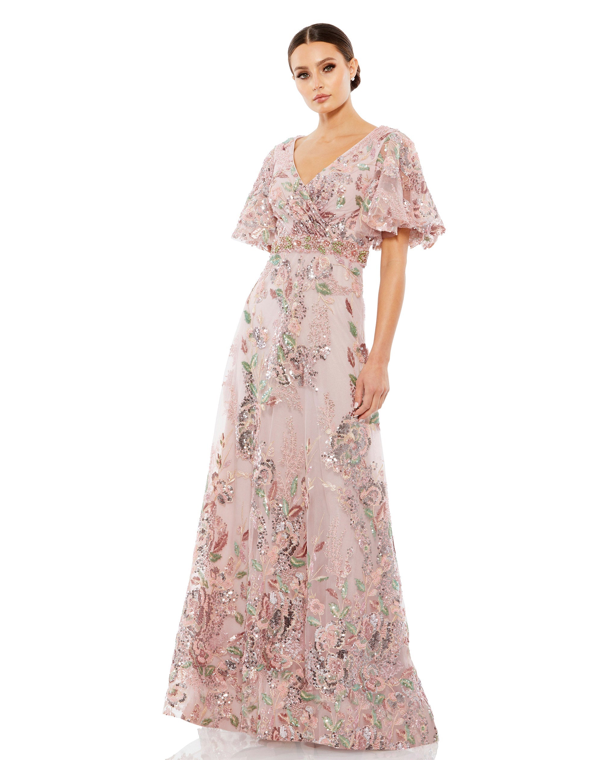 Shop Floral Embellished Short Sleeve Gown Online