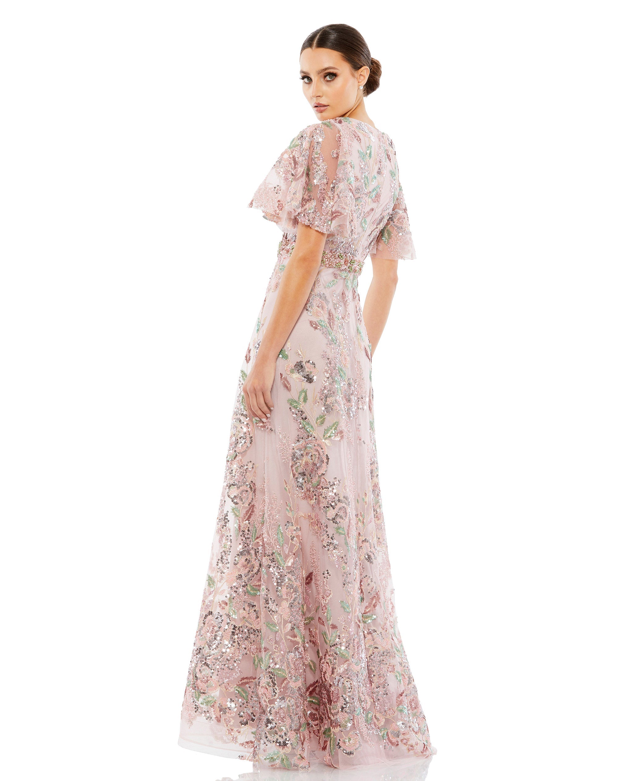 Shop Floral Embellished Short Sleeve Gown Online