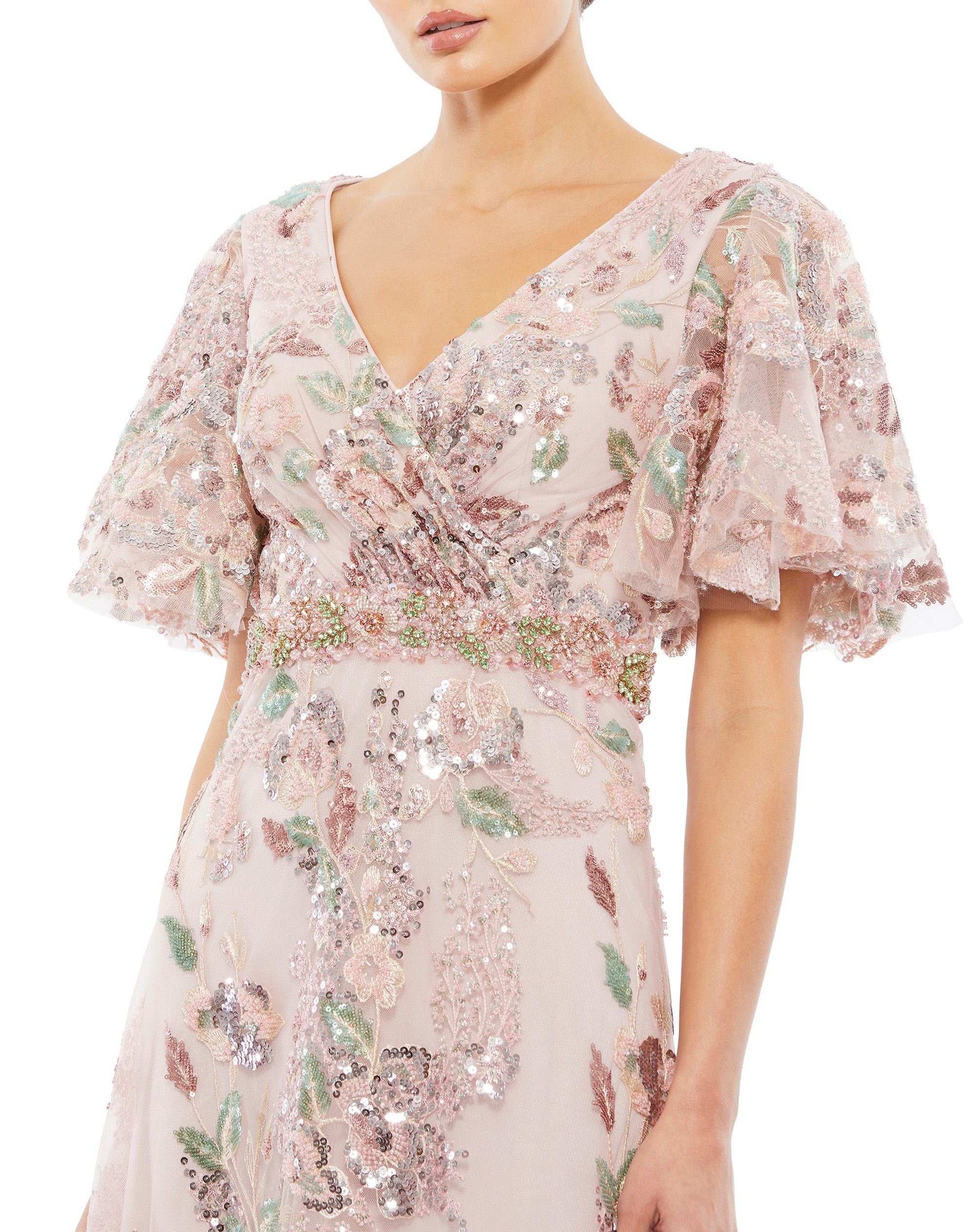 Shop Floral Embellished Short Sleeve Gown Online