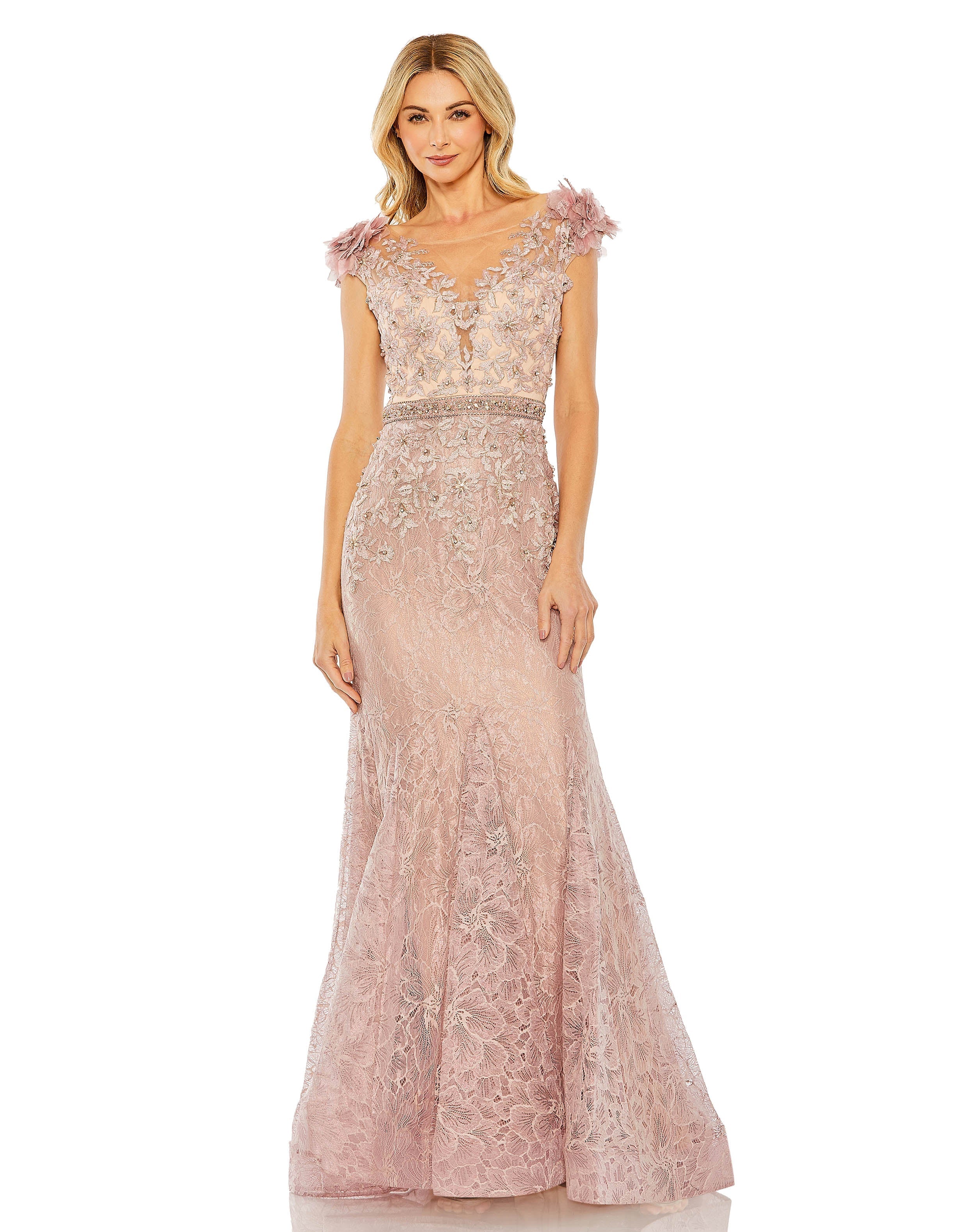 Shop Embroidered Illusion Appliqued Bodice Trumpet Gown Online