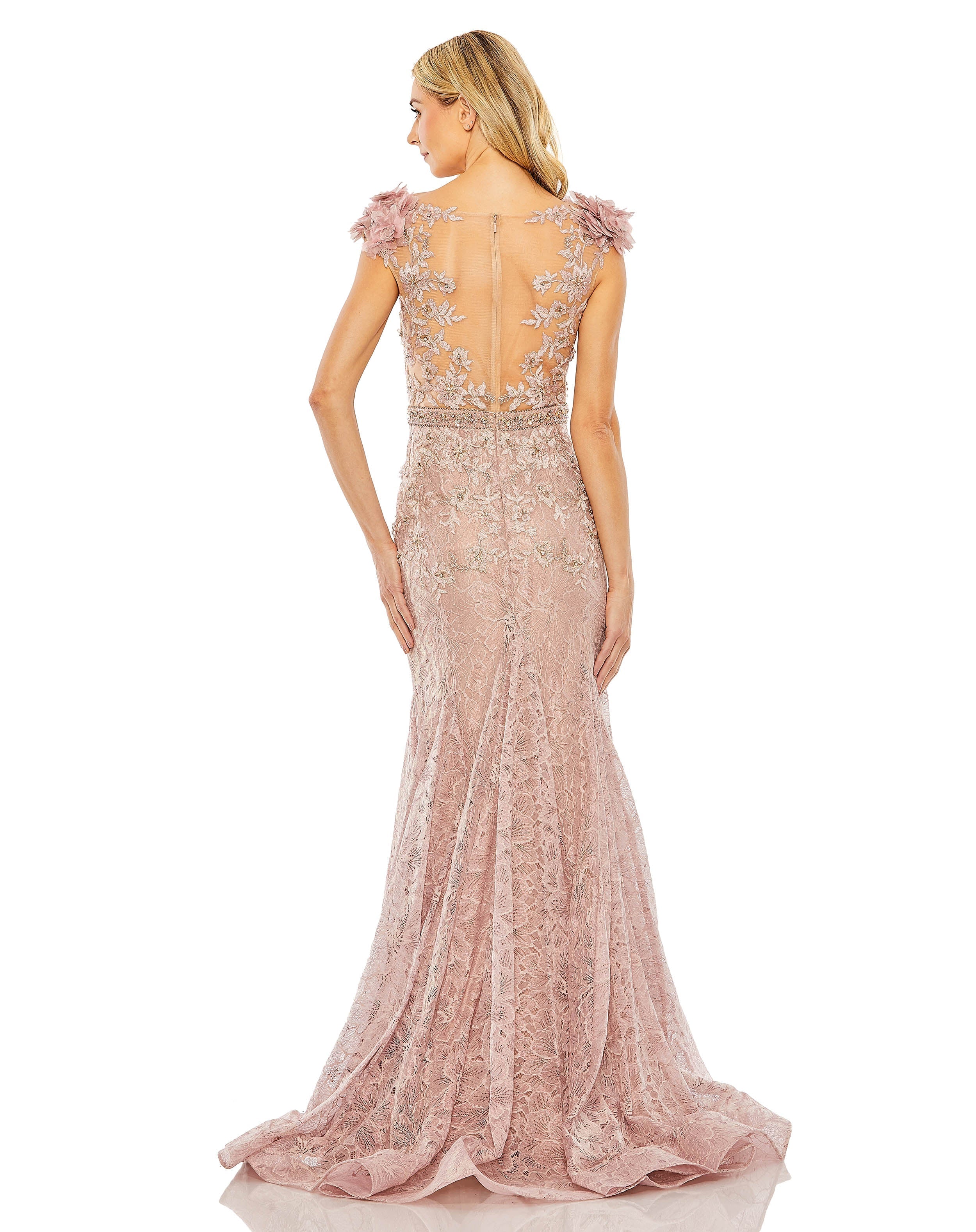 Shop Embroidered Illusion Appliqued Bodice Trumpet Gown Online