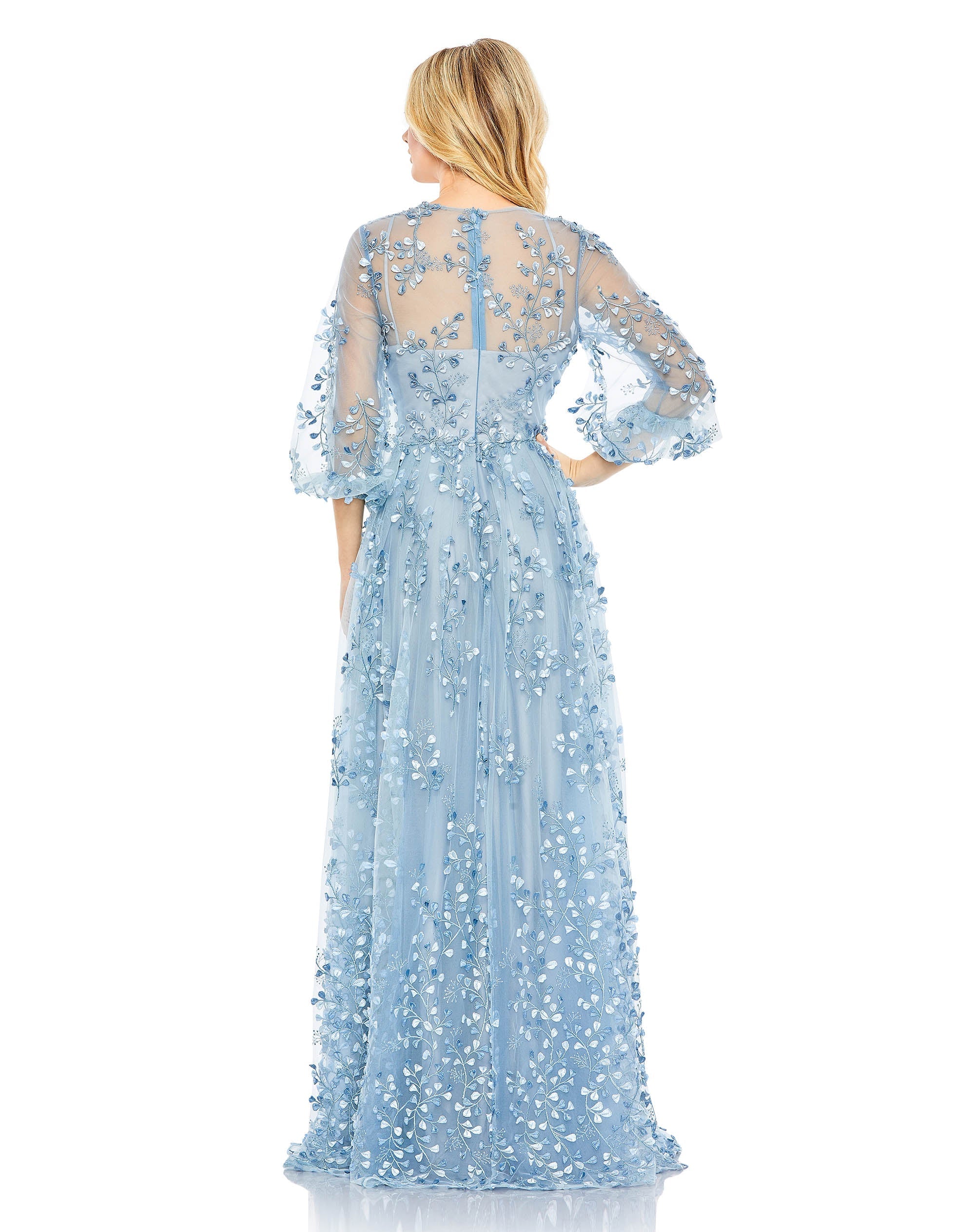 Shop Embroidered Puff Sleeve A-Line Gown Online