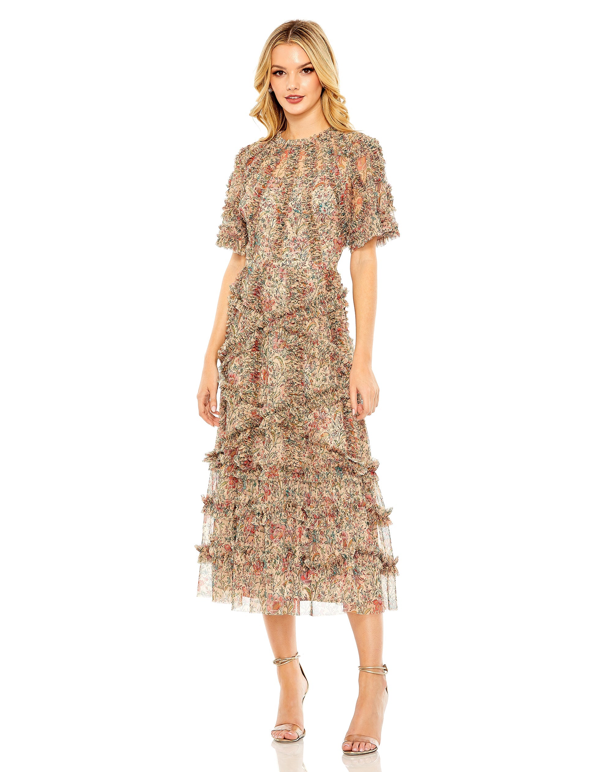 Shop Floral Flutter Sleeve Mesh Print Dress Online