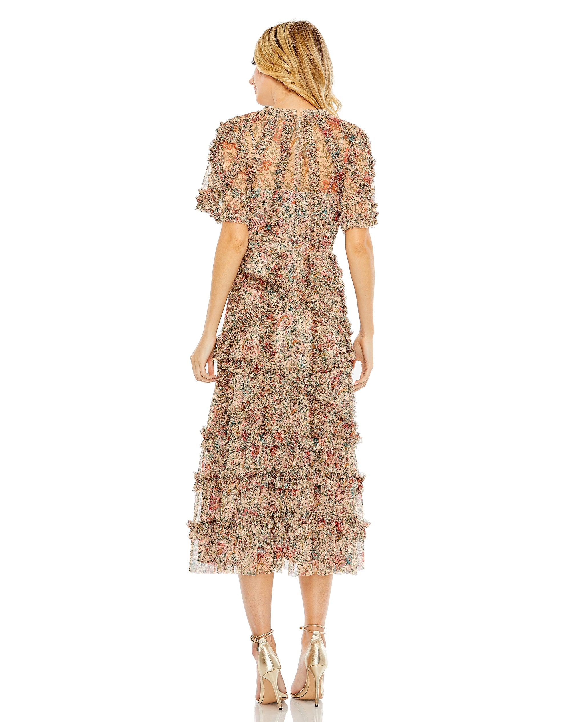 Shop Floral Flutter Sleeve Mesh Print Dress Online