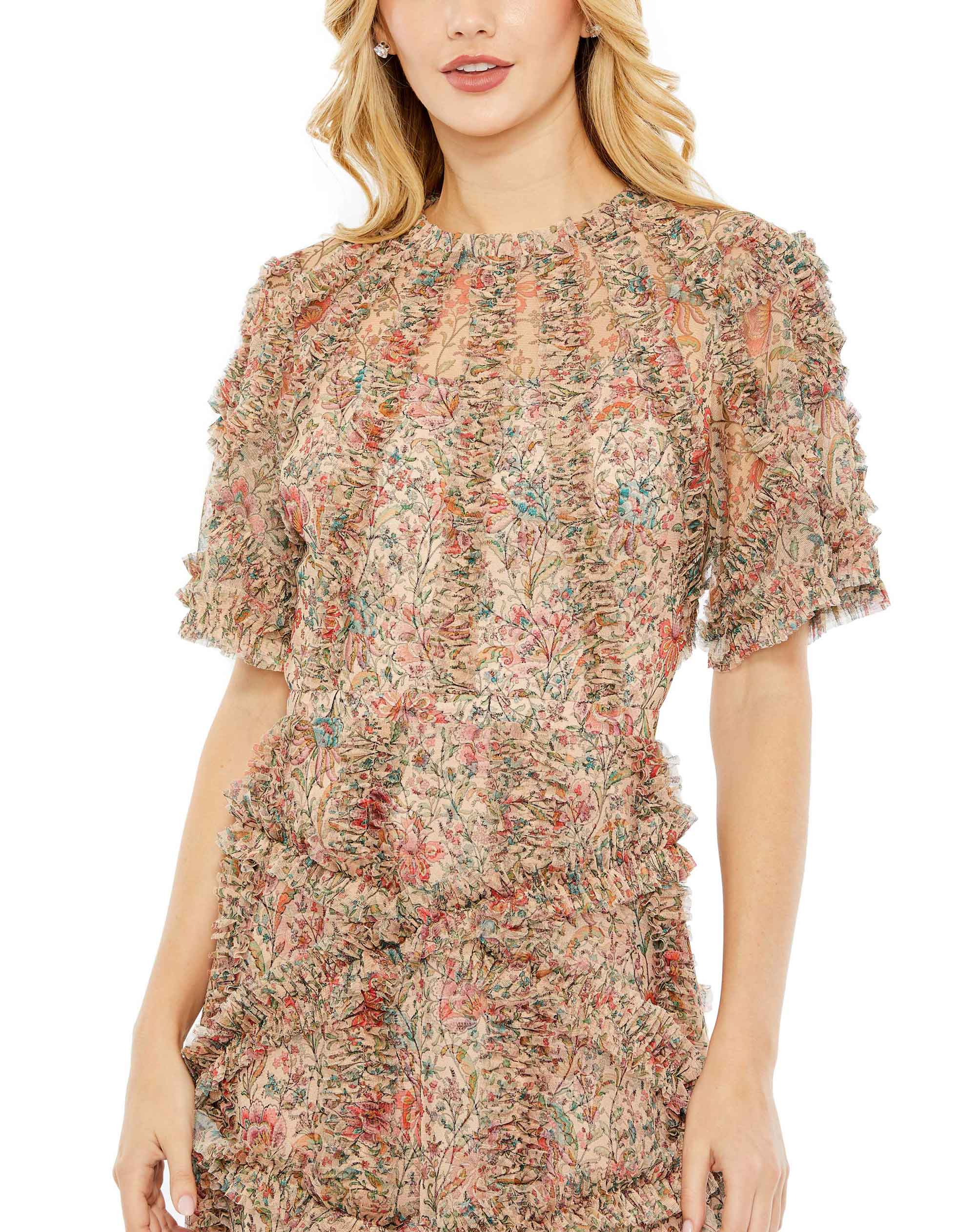 Shop Floral Flutter Sleeve Mesh Print Dress Online