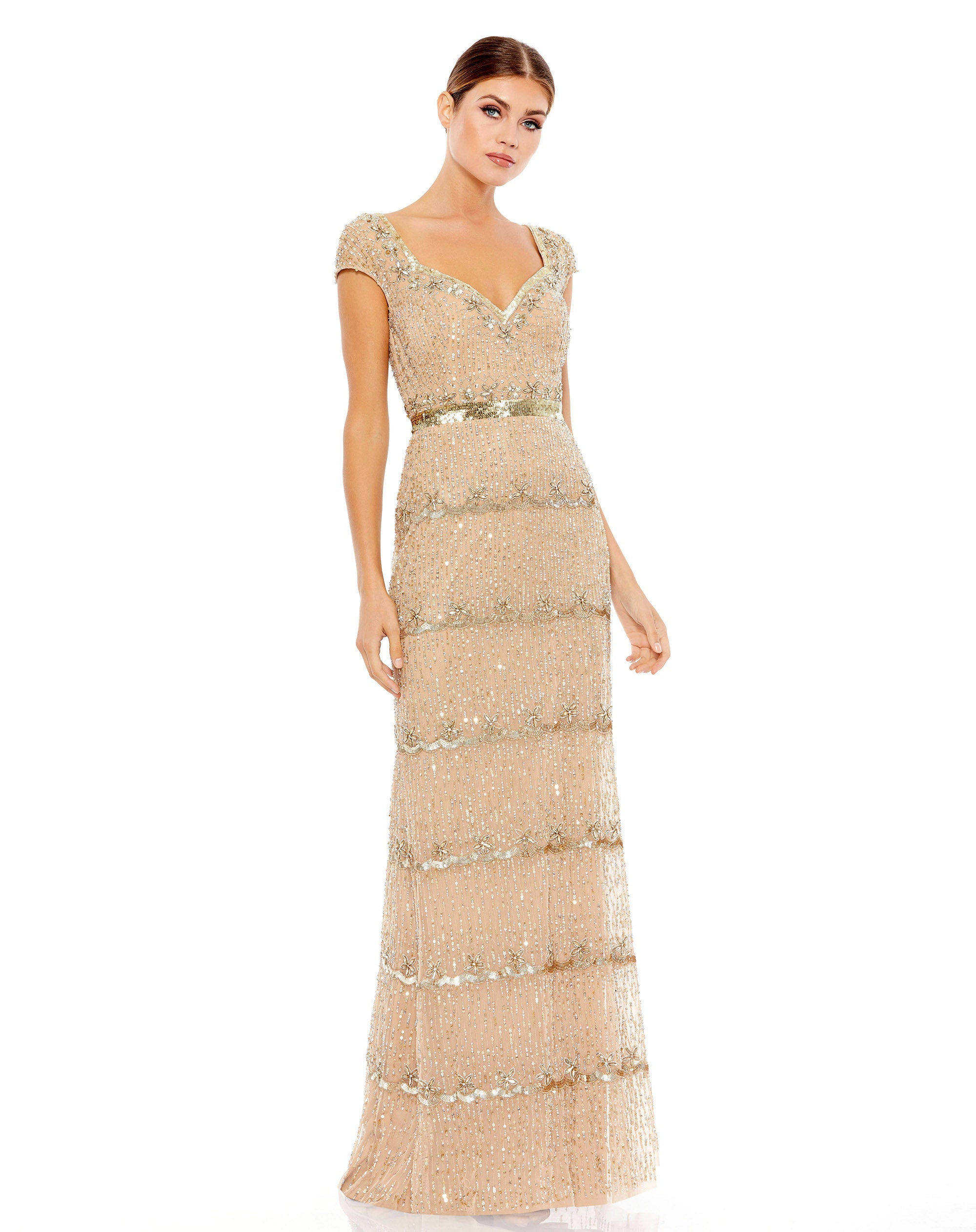 Shop Cap Sleeve Embellished Column Gown Online